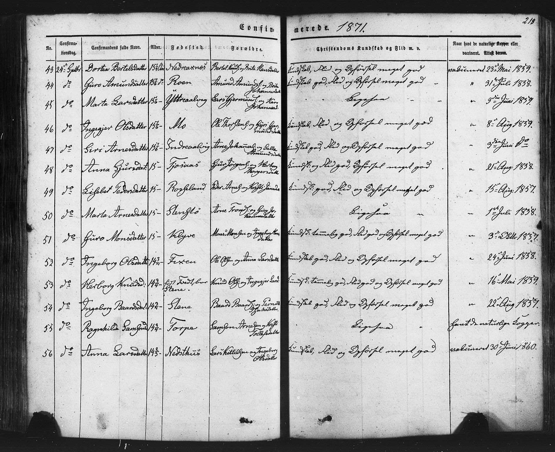 Kvam sokneprestembete, AV/SAB-A-76201/H/Haa: Parish register (official) no. A 9, 1864-1879, p. 213