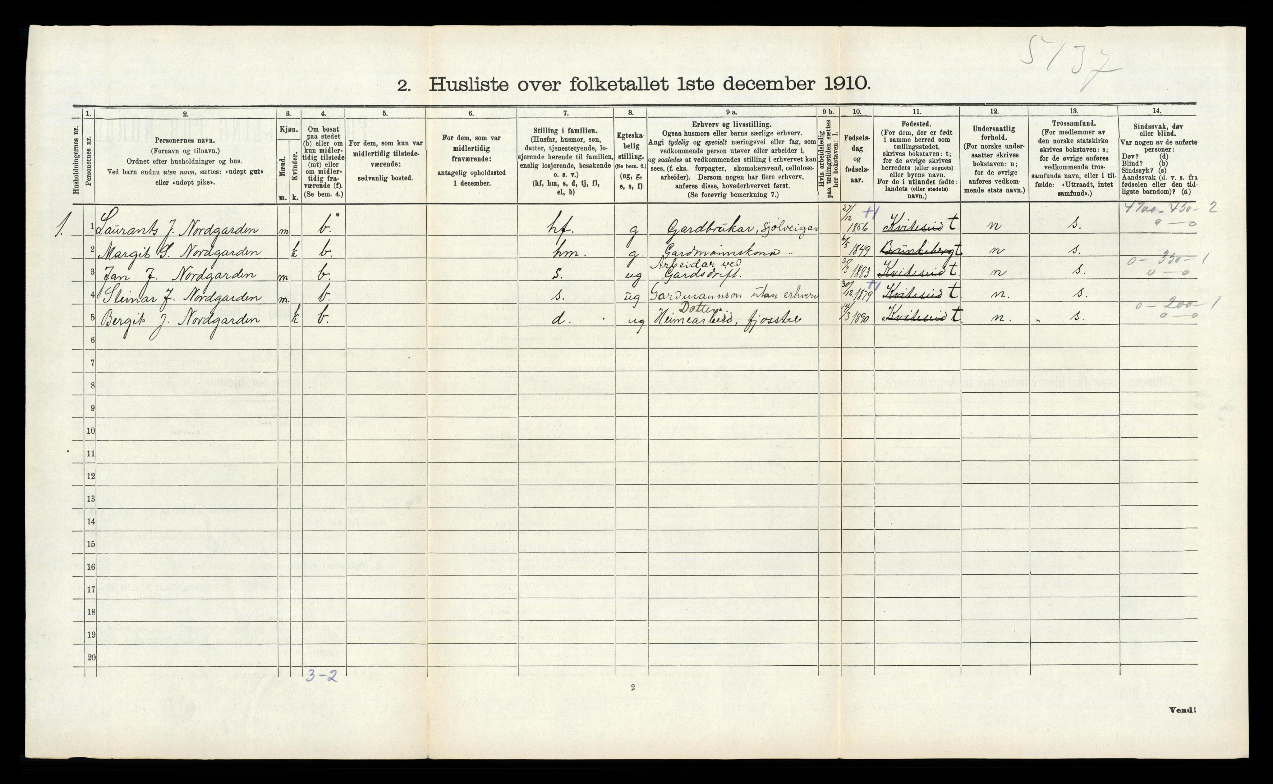 RA, 1910 census for Kviteseid, 1910, p. 747