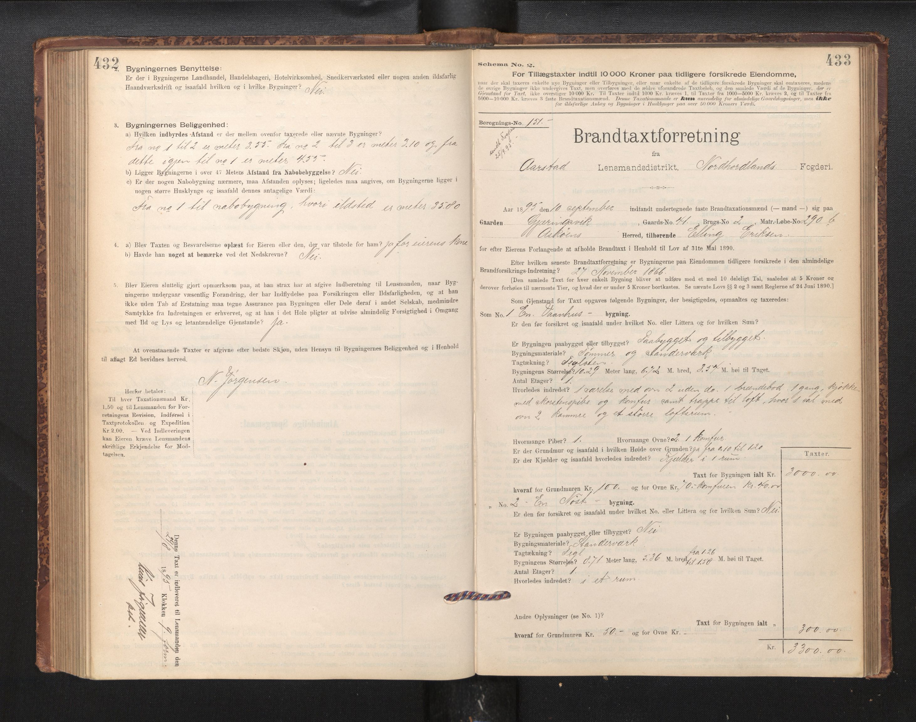 Lensmannen i Årstad, AV/SAB-A-36201/0012/L0011: Branntakstprotokoll,skjematakst, 1895-1901, p. 432-433