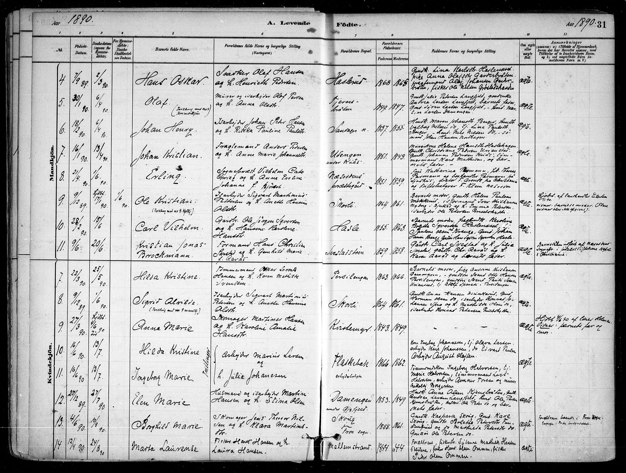 Nesodden prestekontor Kirkebøker, SAO/A-10013/F/Fa/L0009: Parish register (official) no. I 9, 1880-1915, p. 31
