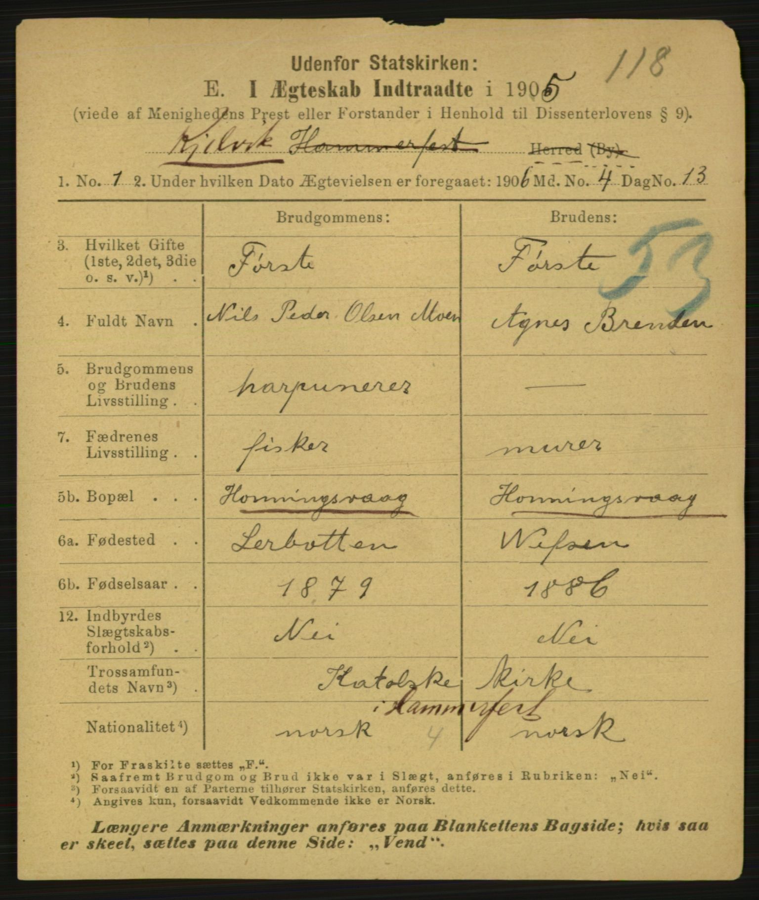 Statistisk sentralbyrå, Sosiodemografiske emner, Befolkning, AV/RA-S-2228/E/L0003: Fødte, gifte, døde dissentere., 1905, p. 2103