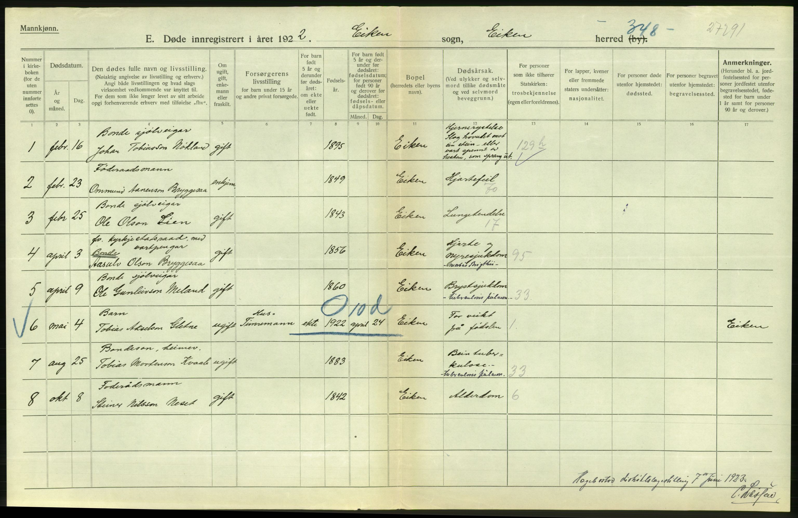 Statistisk sentralbyrå, Sosiodemografiske emner, Befolkning, AV/RA-S-2228/D/Df/Dfc/Dfcb/L0022: Vest-Agder fylke: Levendefødte menn og kvinner, gifte, døde, dødfødte. Bygder og byer., 1922, p. 610