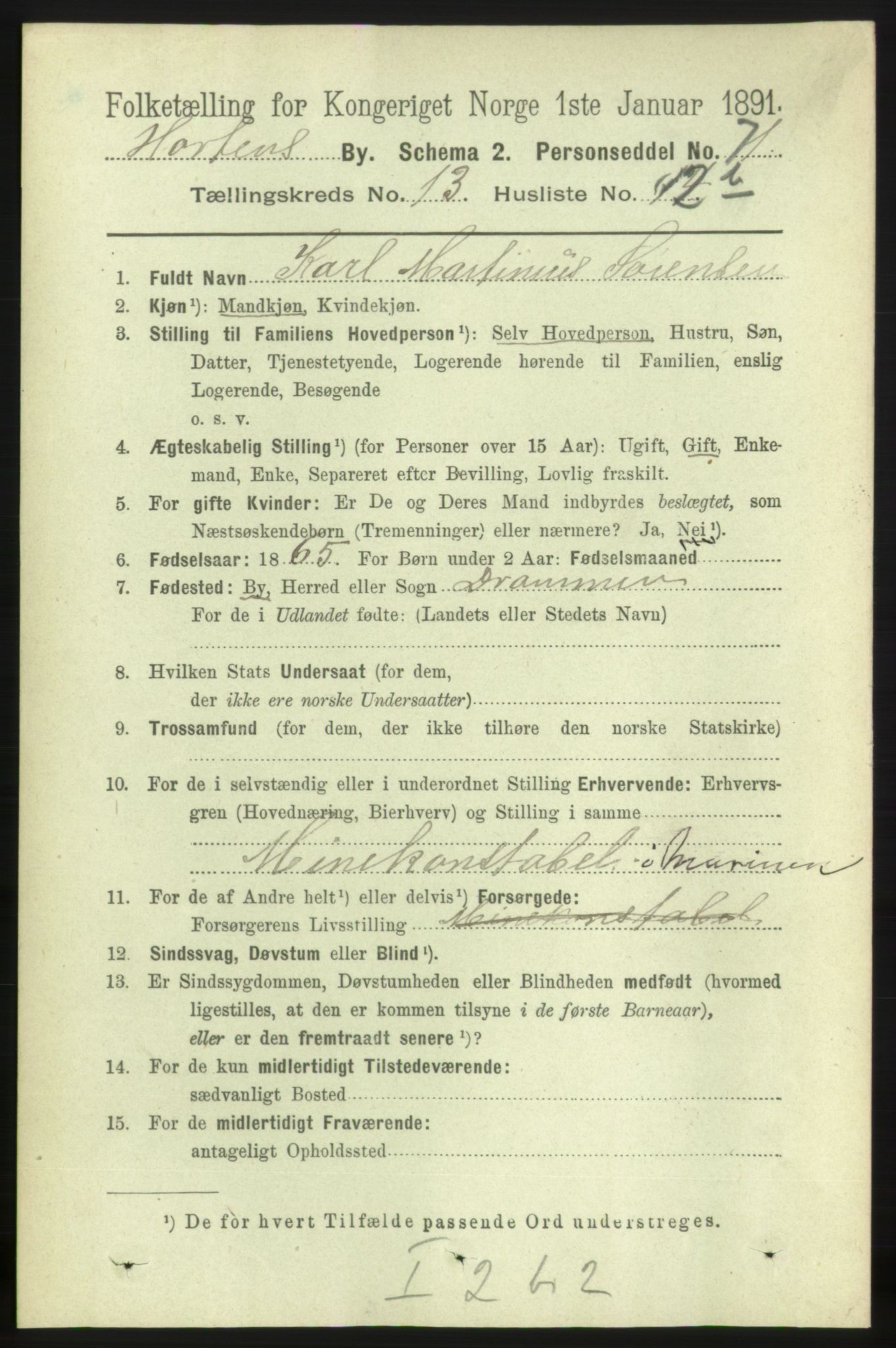 RA, 1891 census for 0703 Horten, 1891, p. 7966