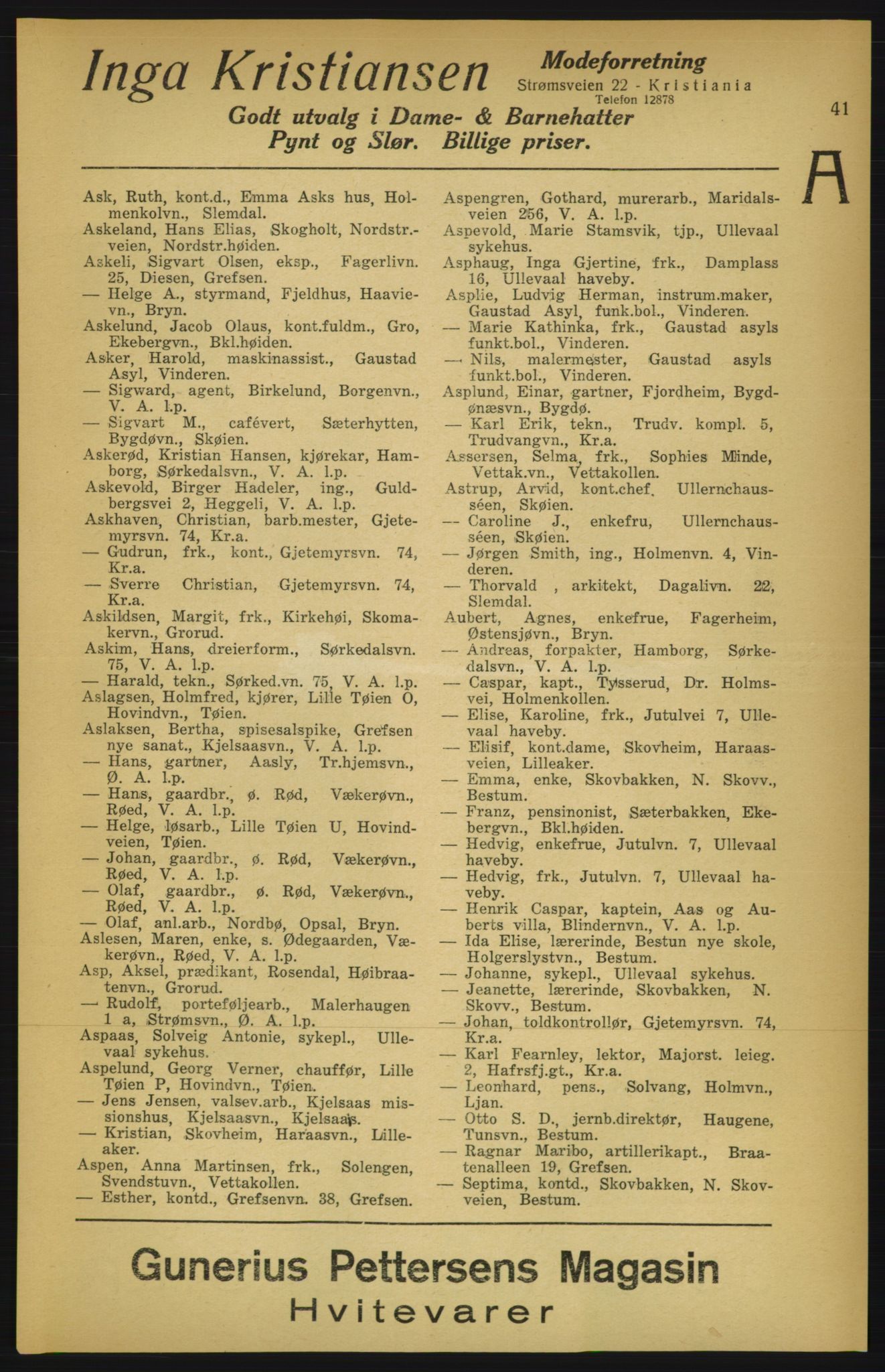 Aker adressebok/adressekalender, PUBL/001/A/003: Akers adressekalender, 1924-1925, p. 41
