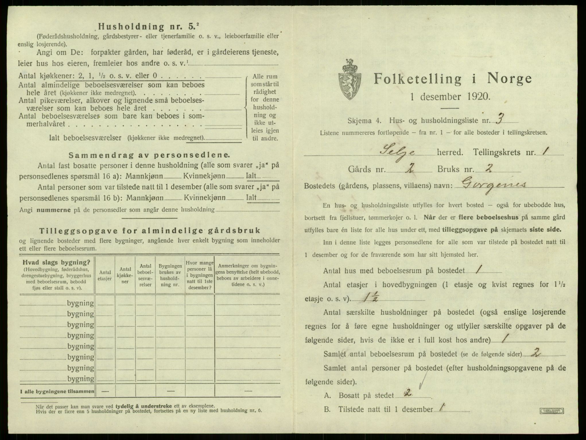 SAB, 1920 census for Selje, 1920, p. 75