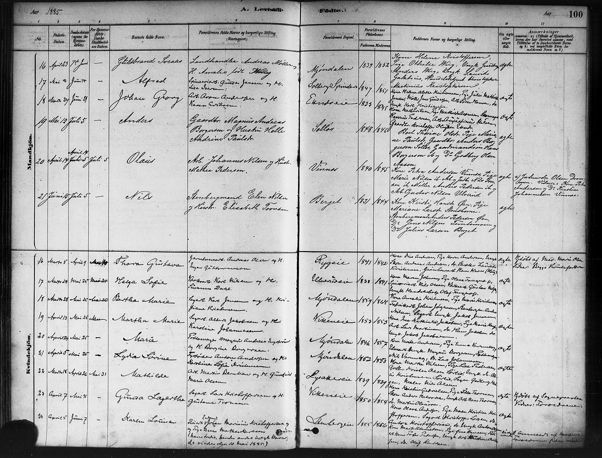 Nedre Eiker kirkebøker, SAKO/A-612/F/Fa/L0002: Parish register (official) no. 2, 1878-1885, p. 100