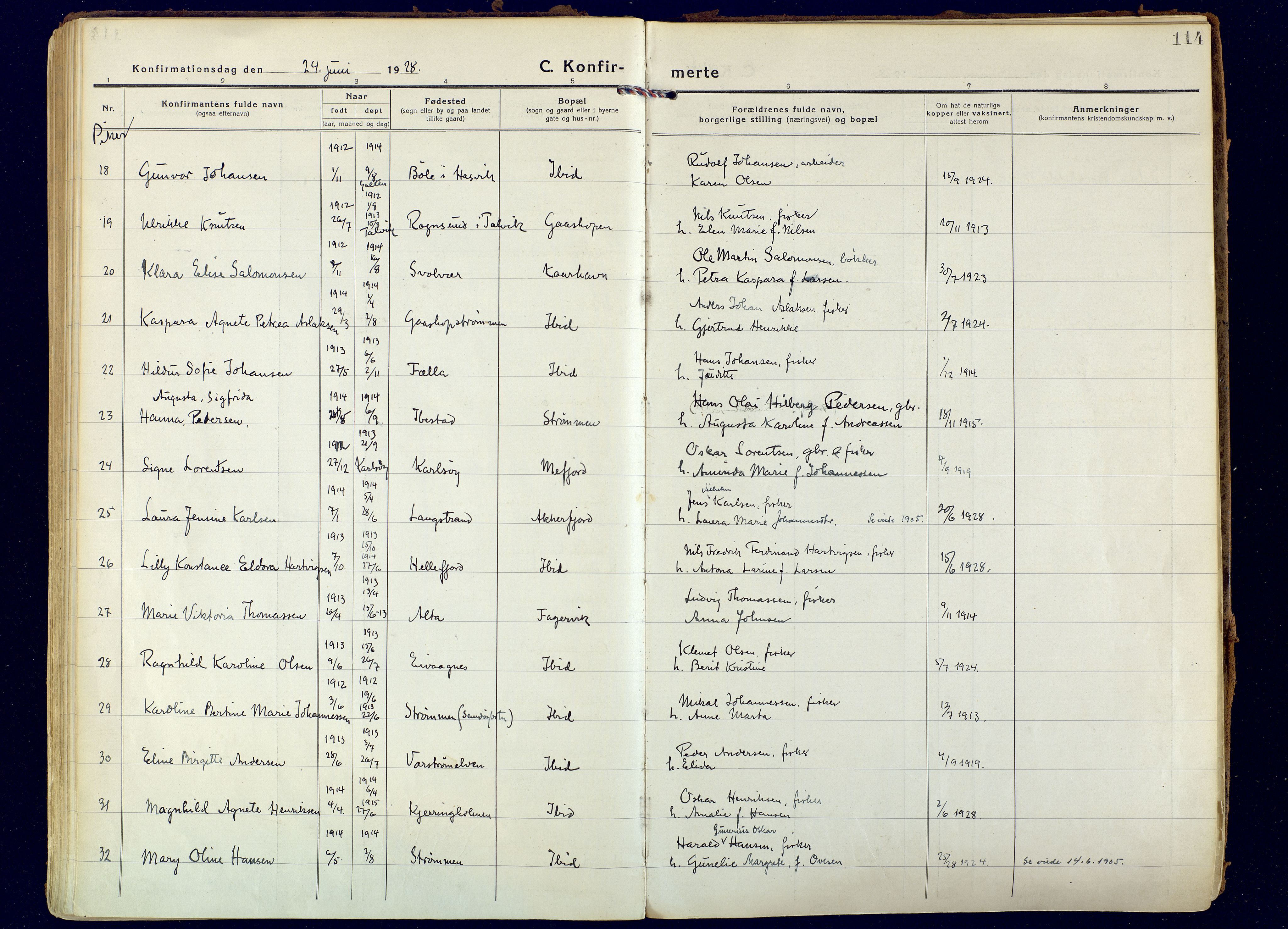 Hammerfest sokneprestkontor, AV/SATØ-S-1347/H/Ha/L0018.kirke: Parish register (official) no. 18, 1918-1933, p. 114