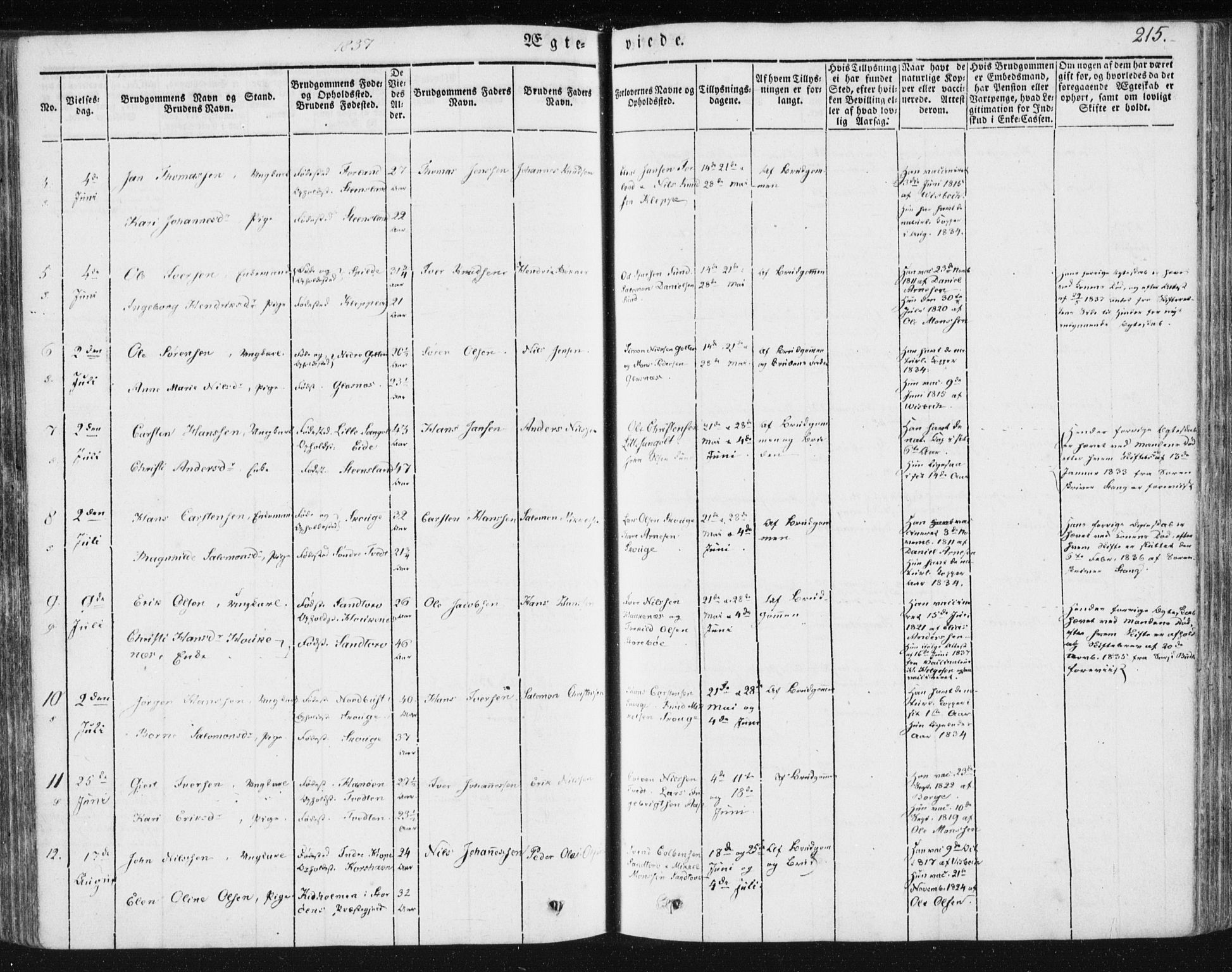 Sund sokneprestembete, AV/SAB-A-99930: Parish register (official) no. A 13, 1835-1849, p. 215