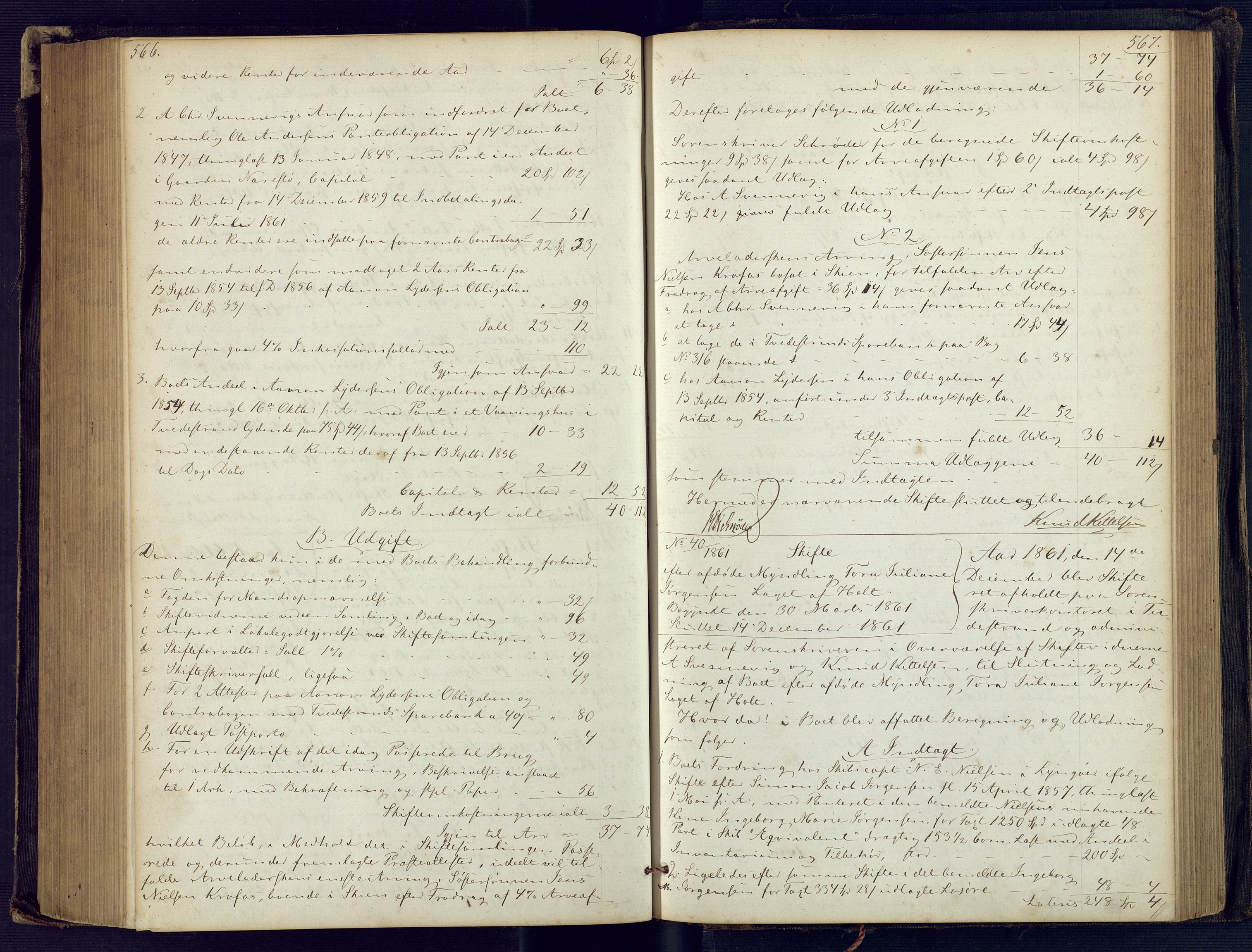 Holt sorenskriveri, SAK/1221-0002/H/Hc/L0029: Skifteutlodningsprotokoll nr. 4 med løst register, 1857-1862, p. 566-567