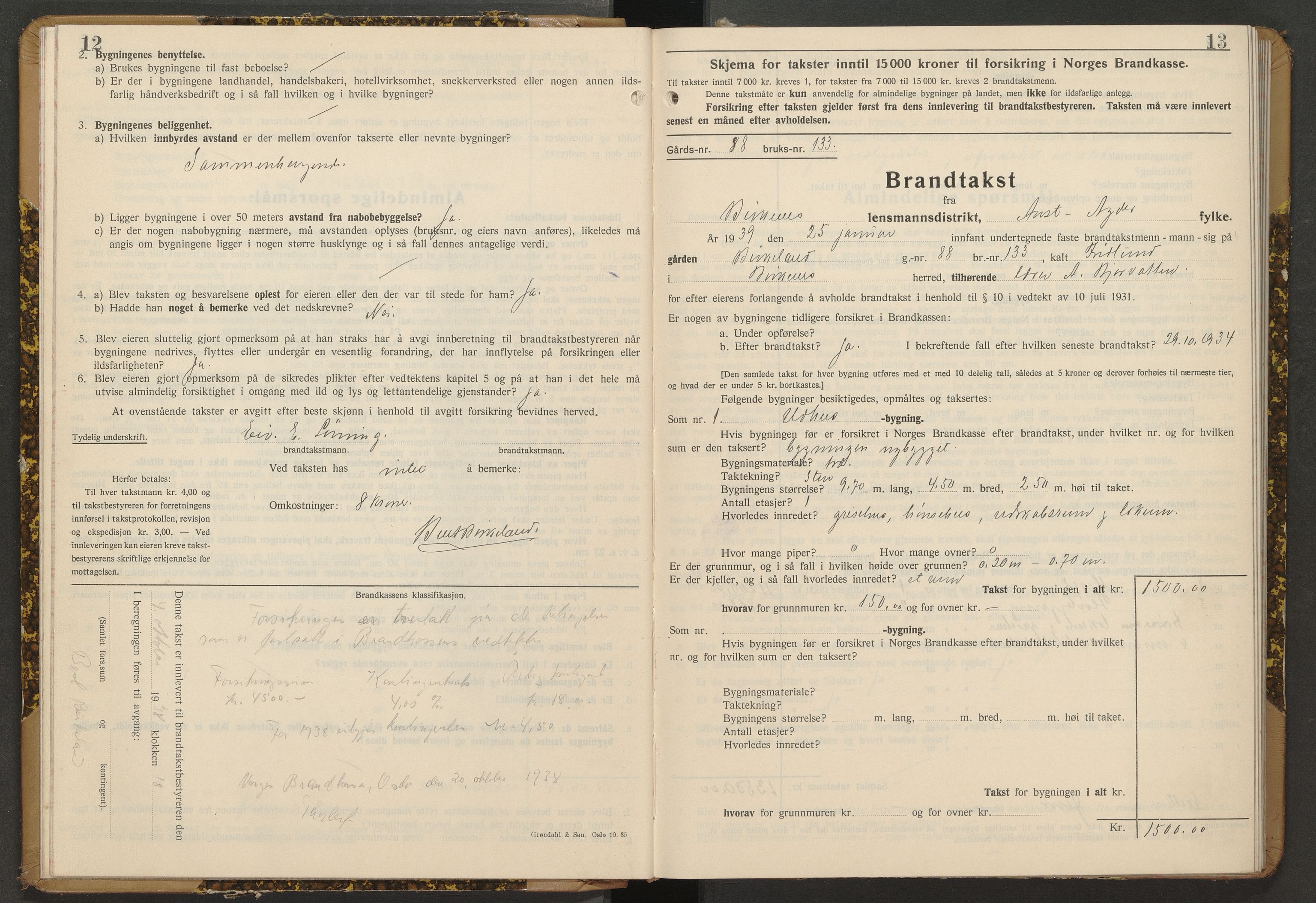 Norges Brannkasse Birkenes, AV/SAK-2241-0005/F/Fa/L0013: Branntakstprotokoll nr. 13 med gårdsnavnregister, 1938-1951