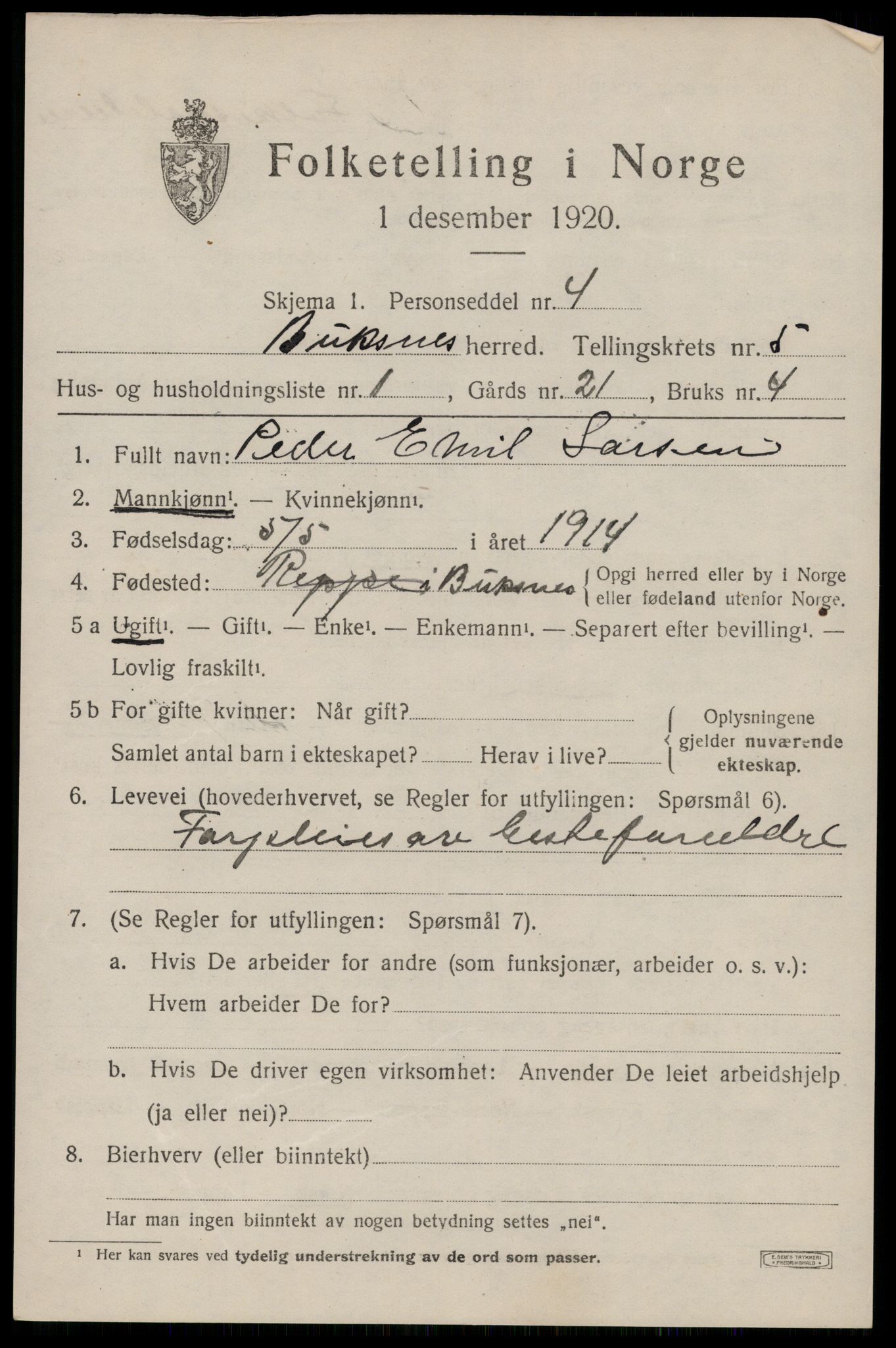 SAT, 1920 census for Buksnes, 1920, p. 5083