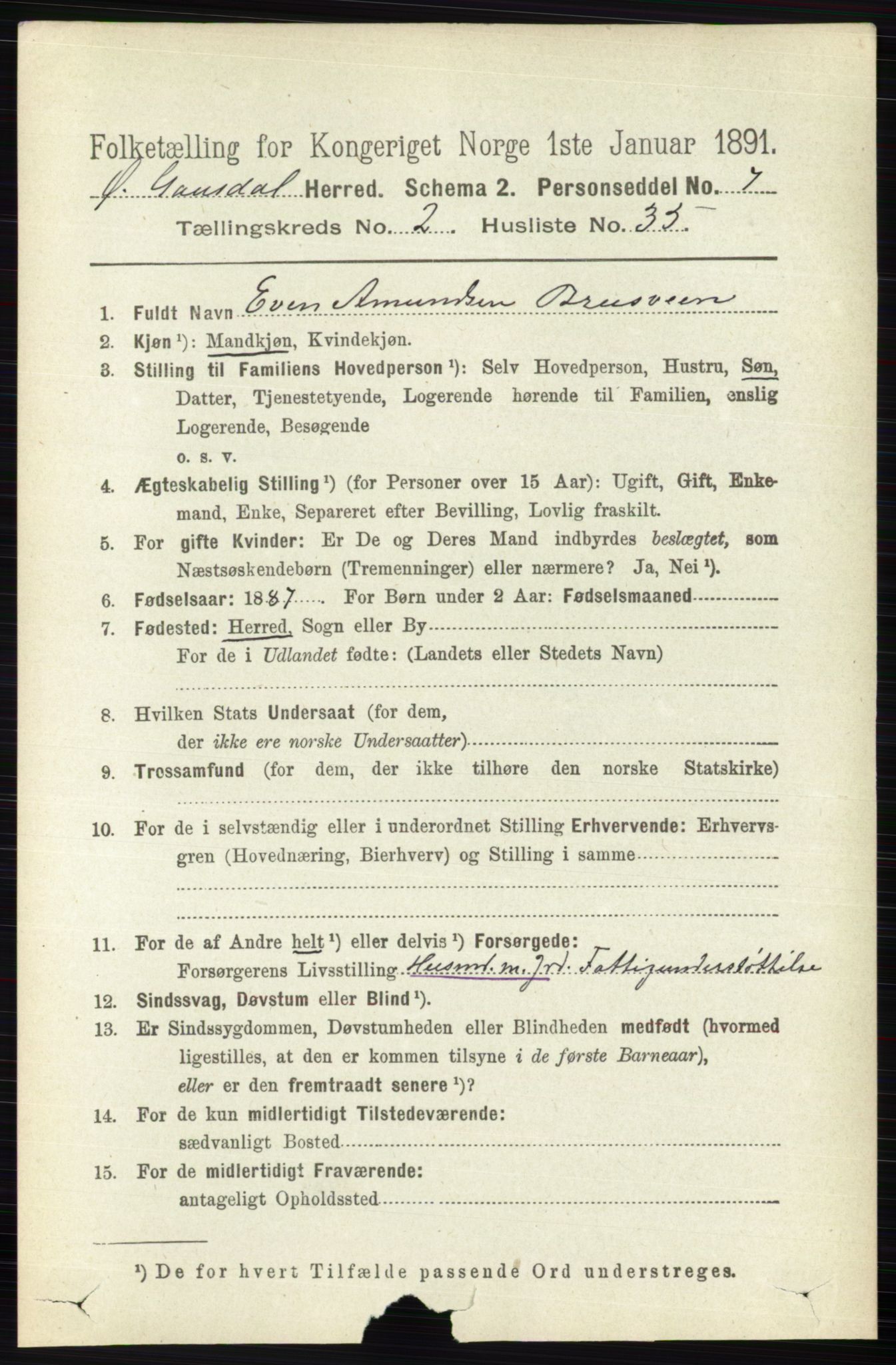 RA, 1891 census for 0522 Østre Gausdal, 1891, p. 1437