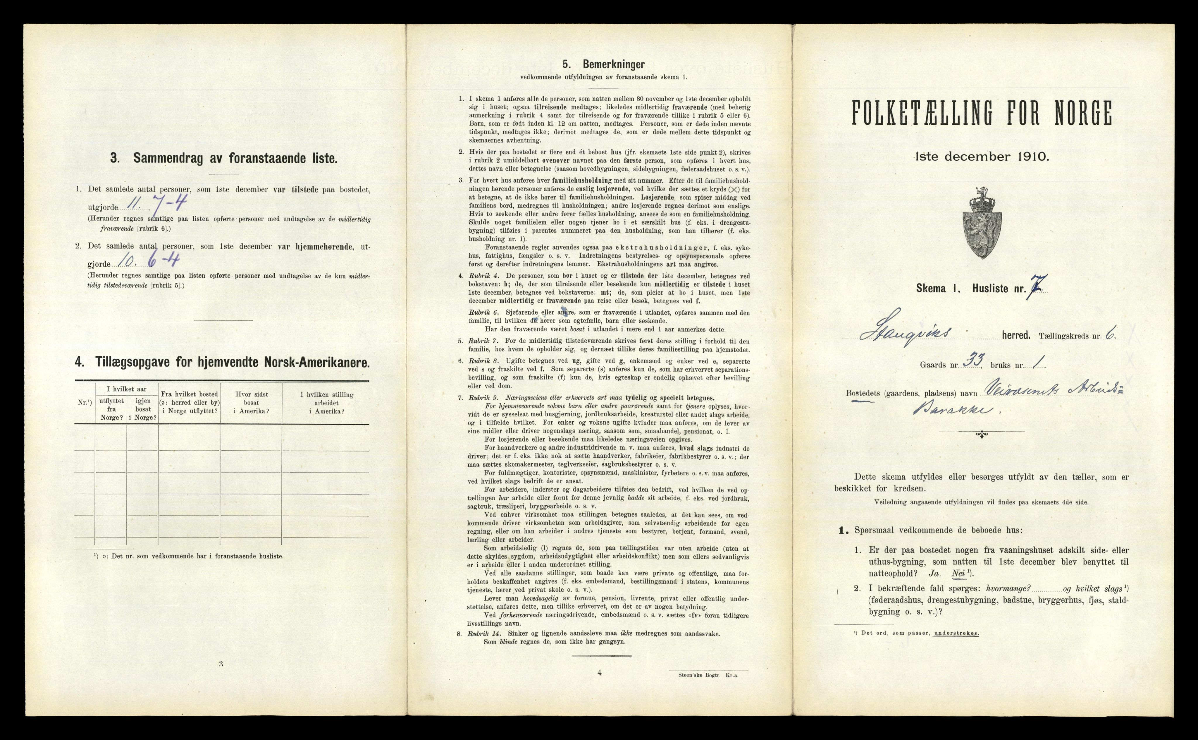 RA, 1910 census for Stangvik, 1910, p. 602