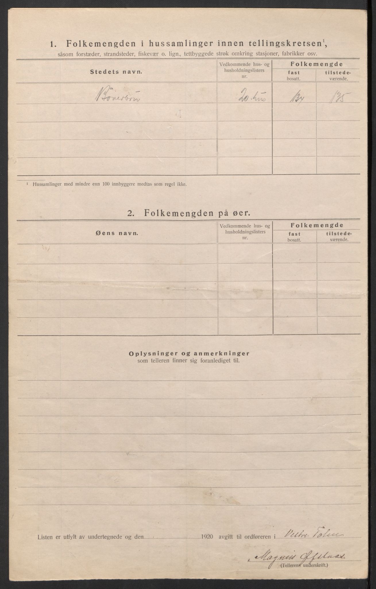 SAH, 1920 census for Vestre Toten, 1920, p. 22