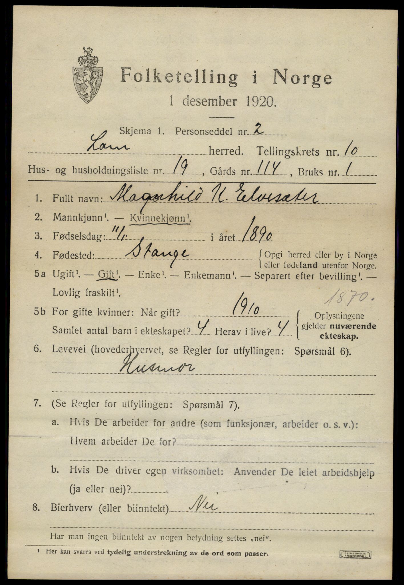 SAH, 1920 census for Lom, 1920, p. 5648