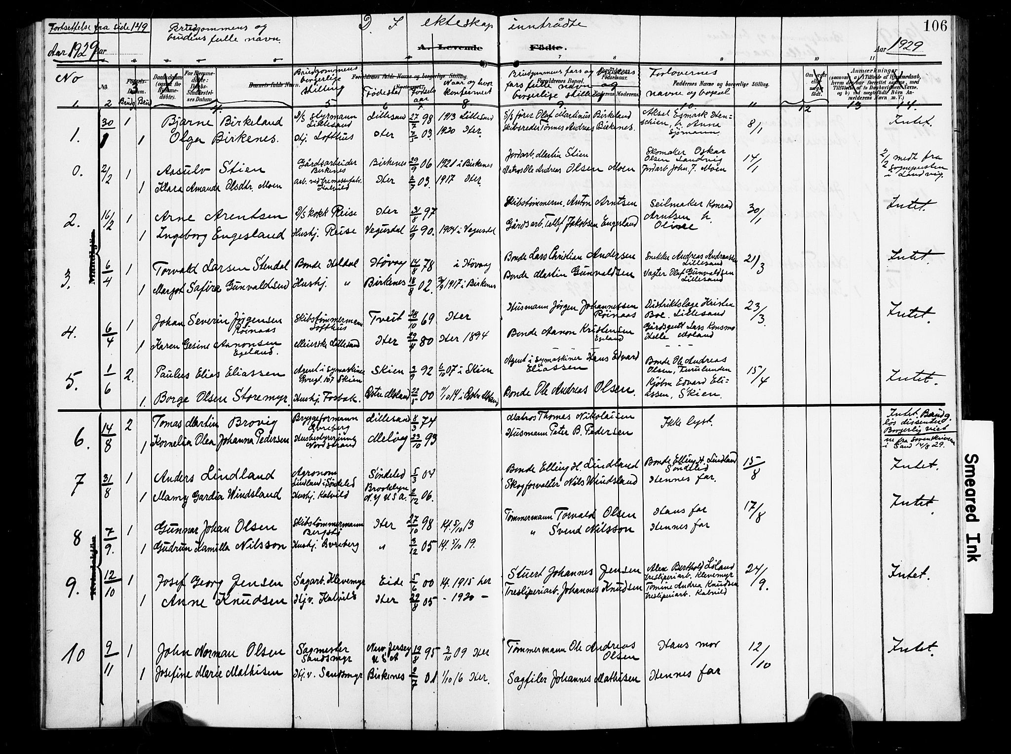 Vestre Moland sokneprestkontor, AV/SAK-1111-0046/F/Fb/Fbb/L0007: Parish register (copy) no. B 7, 1906-1929, p. 106