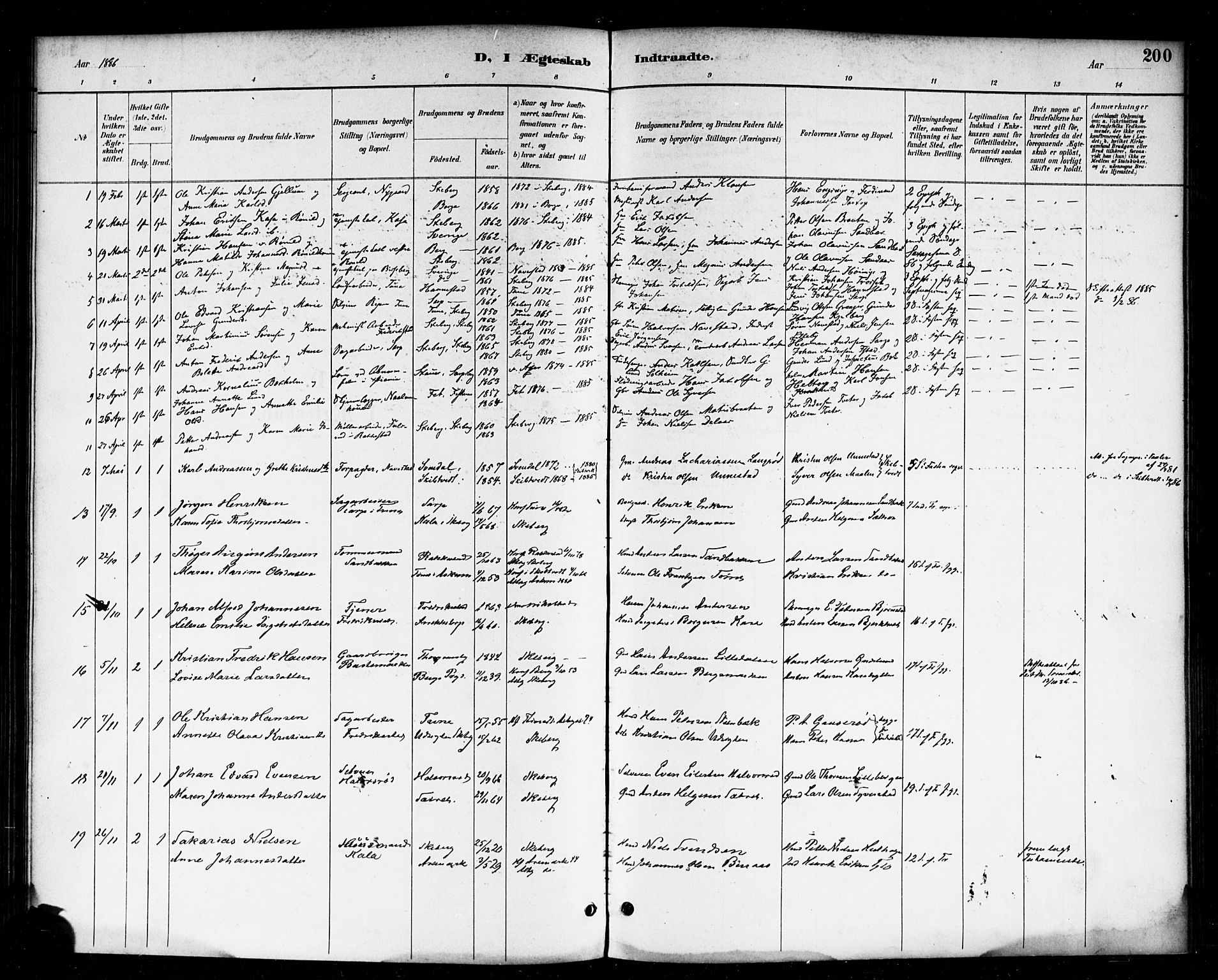 Skjeberg prestekontor Kirkebøker, SAO/A-10923/F/Fa/L0009: Parish register (official) no. I 9, 1886-1897, p. 200