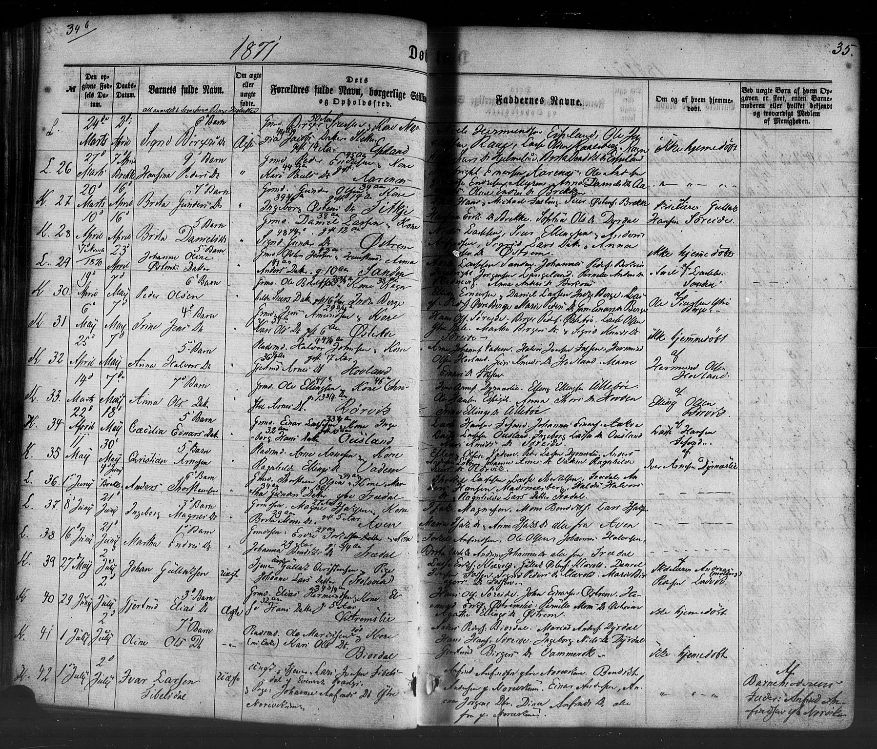 Lavik sokneprestembete, AV/SAB-A-80901: Parish register (official) no. A 4, 1864-1881, p. 35