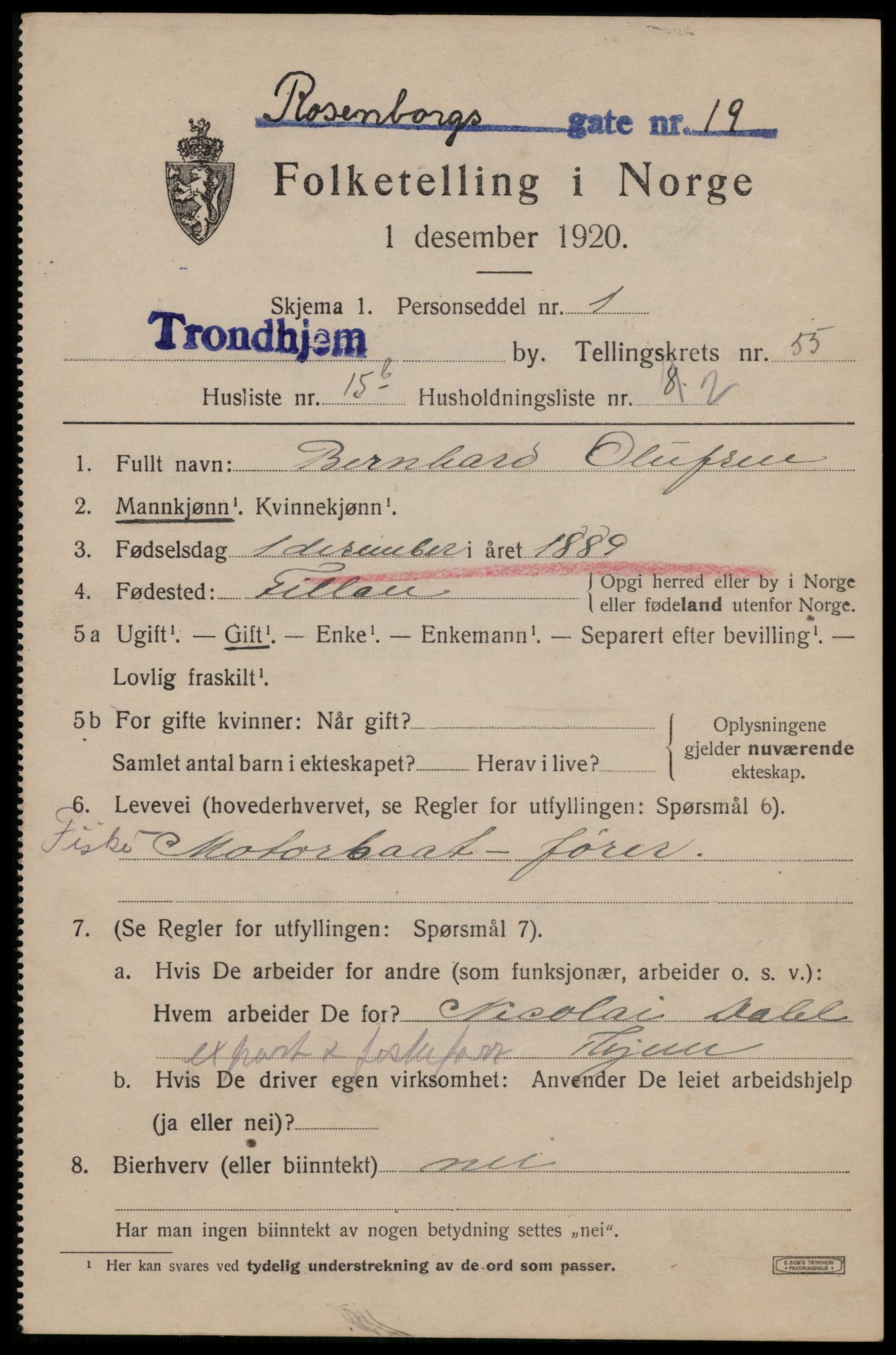 SAT, 1920 census for Trondheim, 1920, p. 112252