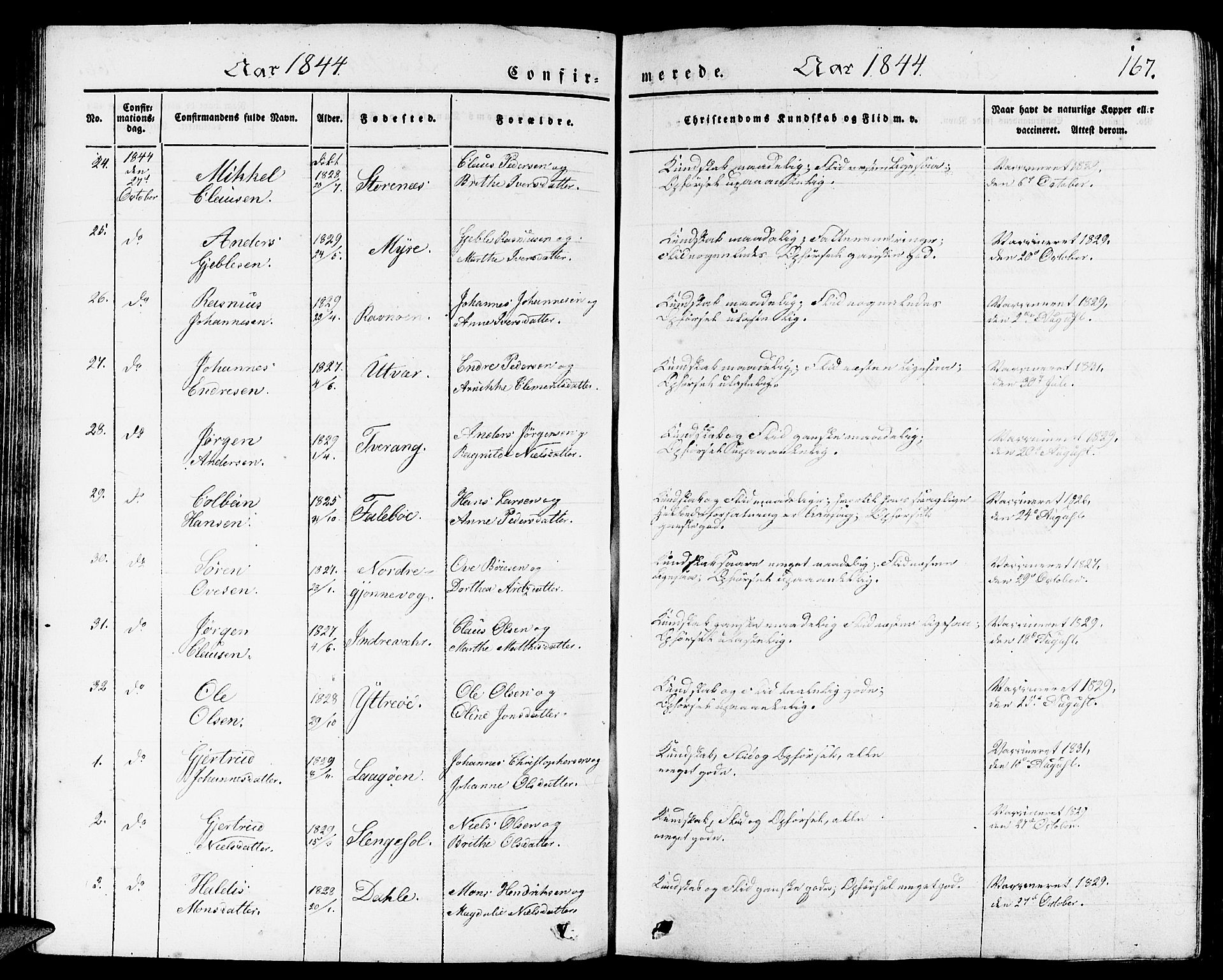 Gulen sokneprestembete, AV/SAB-A-80201/H/Haa/Haaa/L0020: Parish register (official) no. A 20, 1837-1847, p. 167