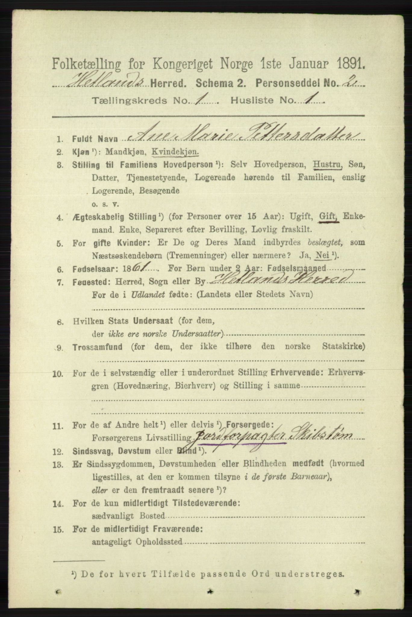 RA, 1891 census for 1126 Hetland, 1891, p. 75