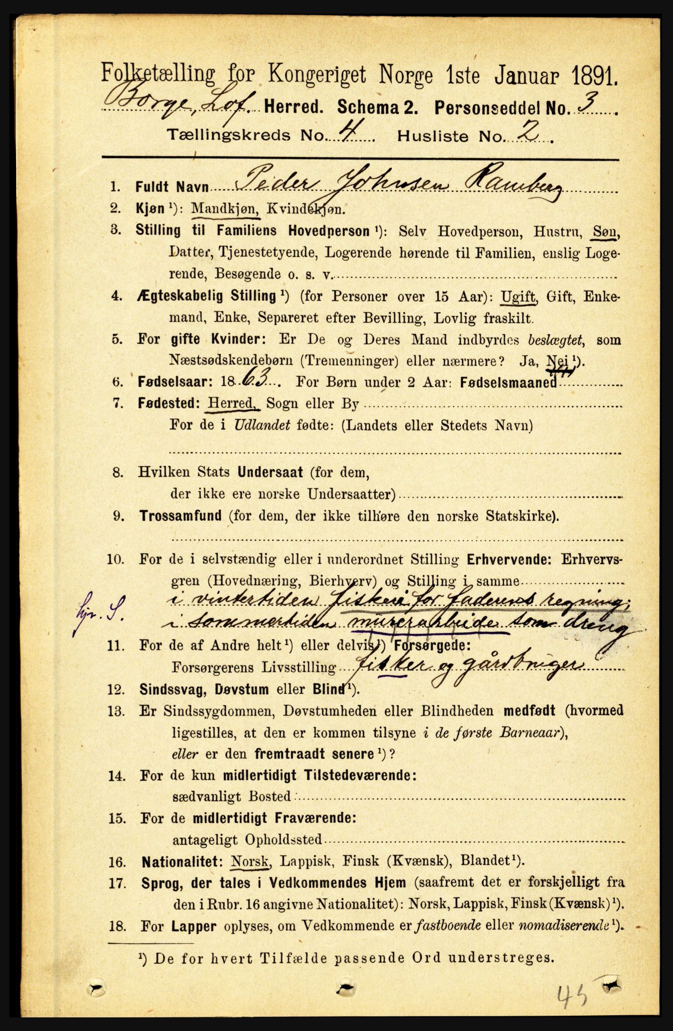 RA, 1891 census for 1862 Borge, 1891, p. 2168