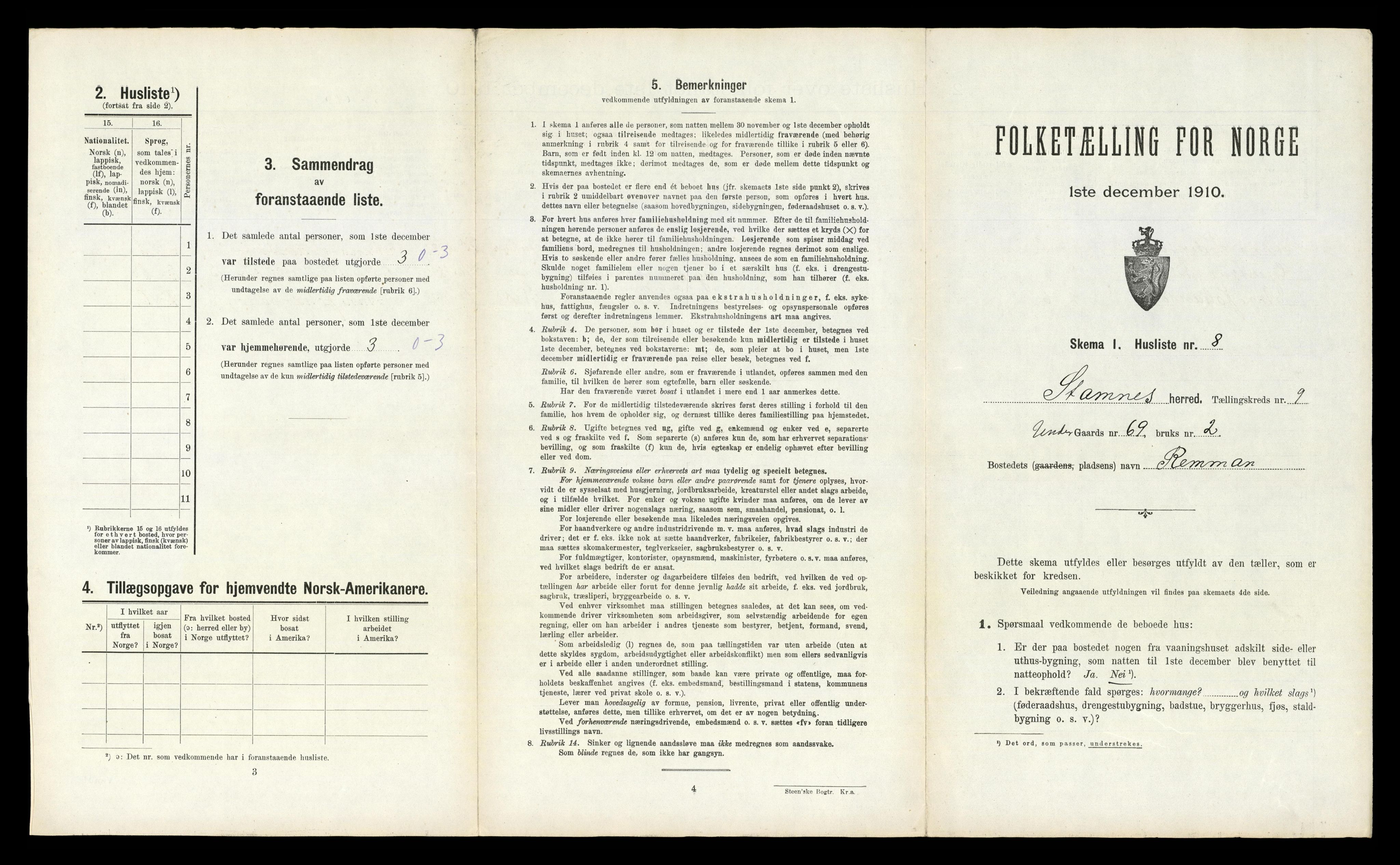 RA, 1910 census for Stamnes, 1910, p. 886