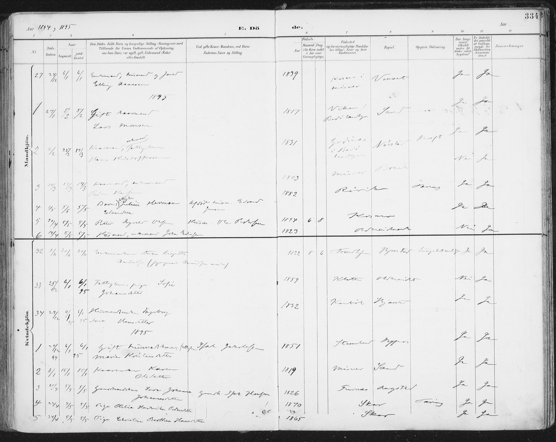 Ministerialprotokoller, klokkerbøker og fødselsregistre - Nordland, AV/SAT-A-1459/852/L0741: Parish register (official) no. 852A11, 1894-1917, p. 334