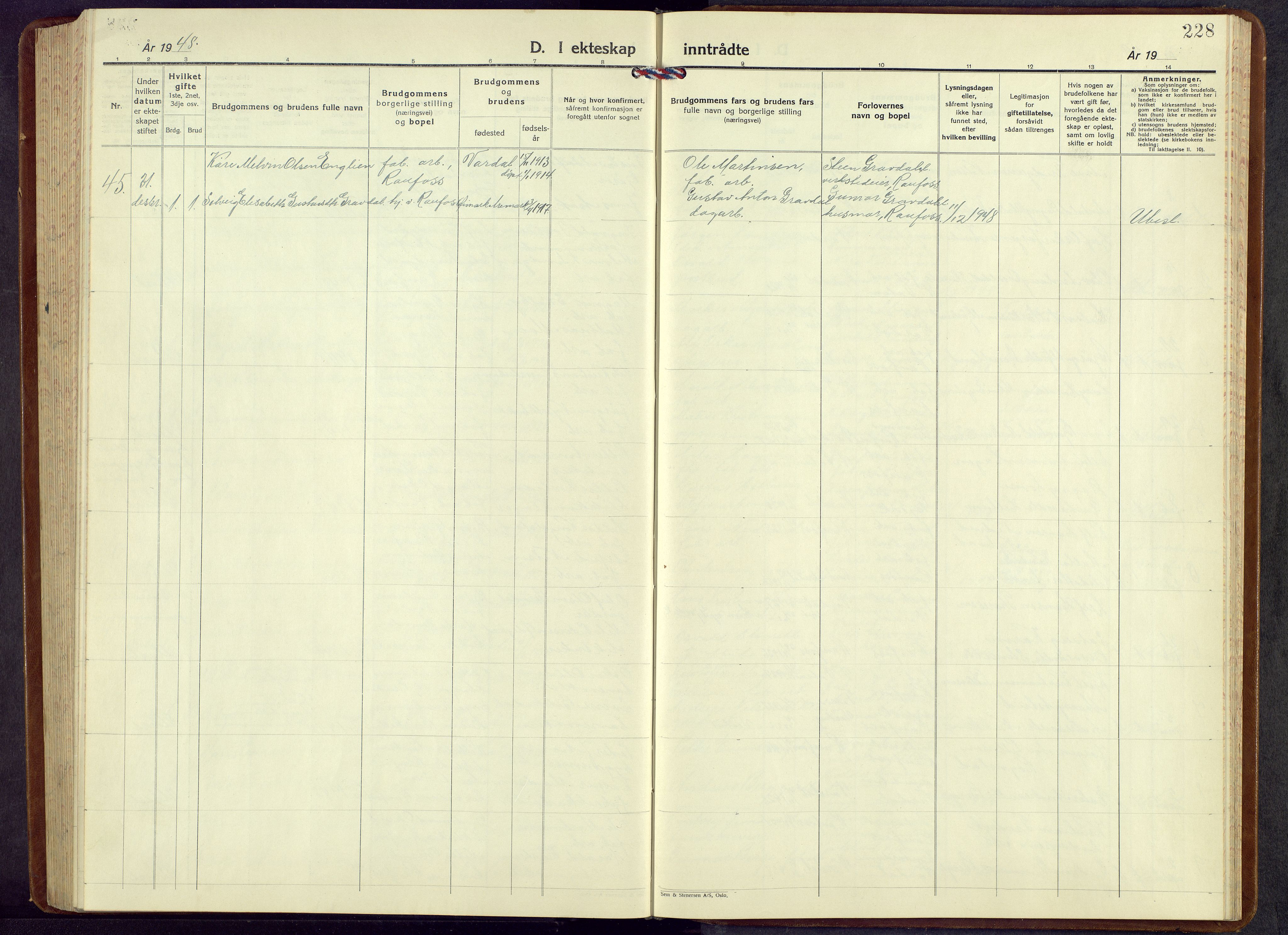 Vestre Toten prestekontor, SAH/PREST-108/H/Ha/Hab/L0013: Parish register (copy) no. 13, 1940-1956, p. 228