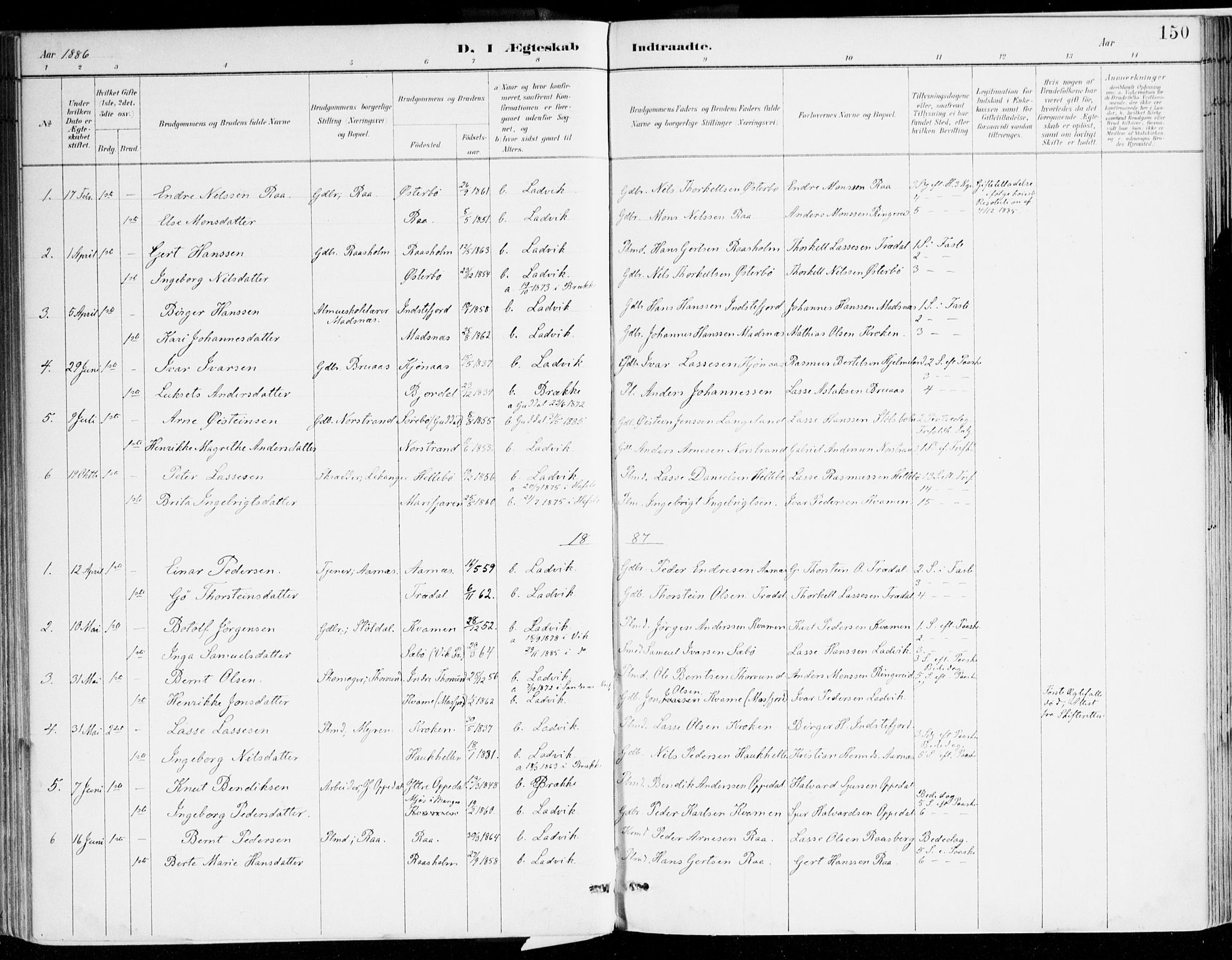 Lavik sokneprestembete, AV/SAB-A-80901: Parish register (official) no. B 1, 1882-1908, p. 150