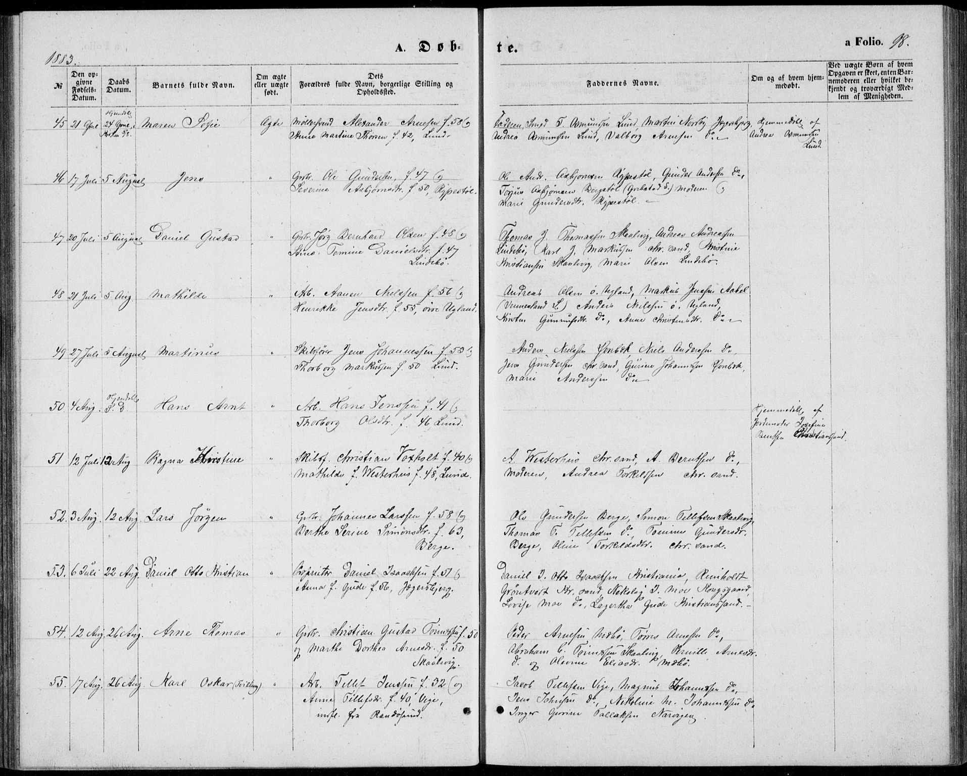 Oddernes sokneprestkontor, AV/SAK-1111-0033/F/Fb/Fba/L0007: Parish register (copy) no. B 7, 1869-1887, p. 98