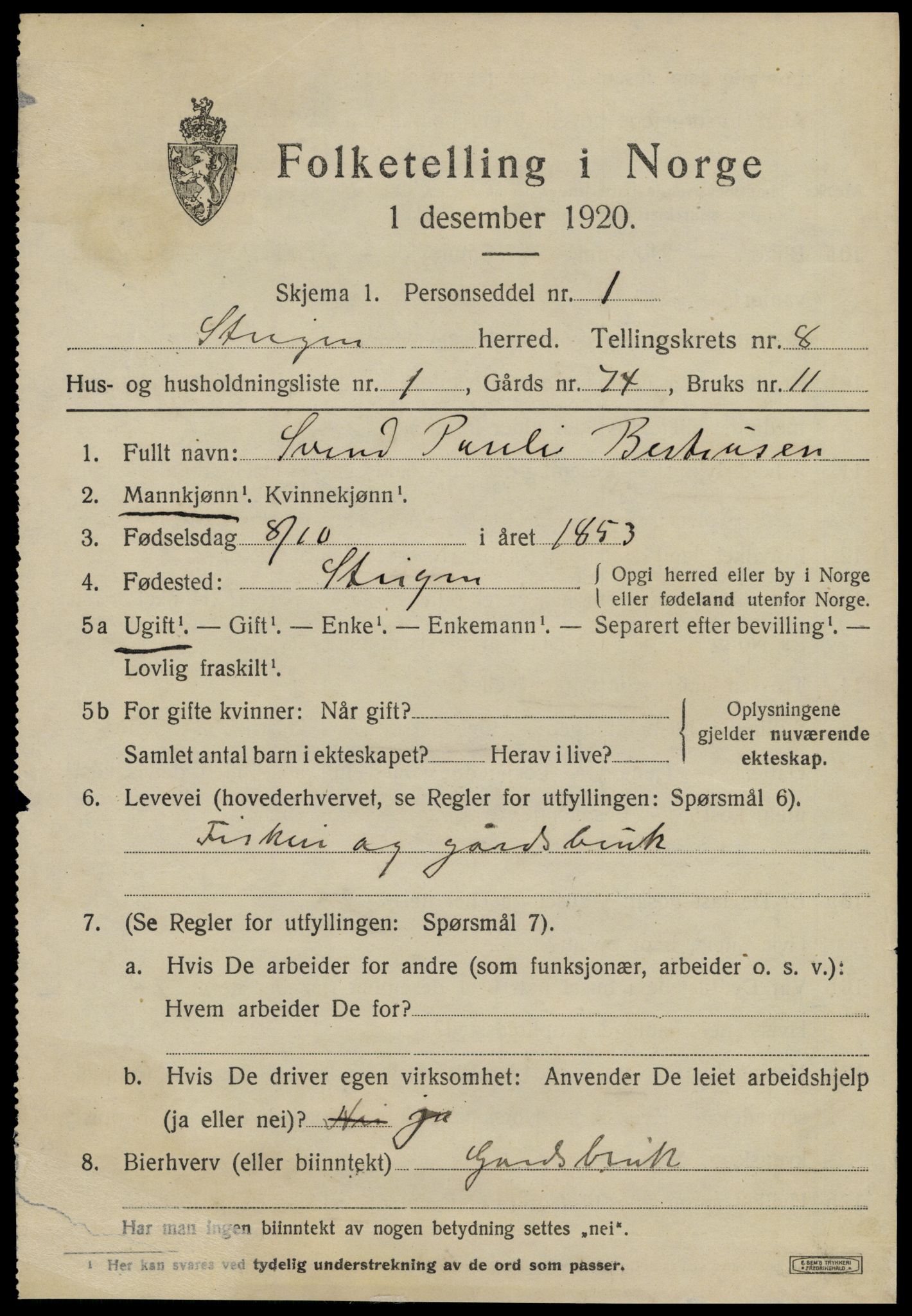 SAT, 1920 census for Steigen, 1920, p. 3242