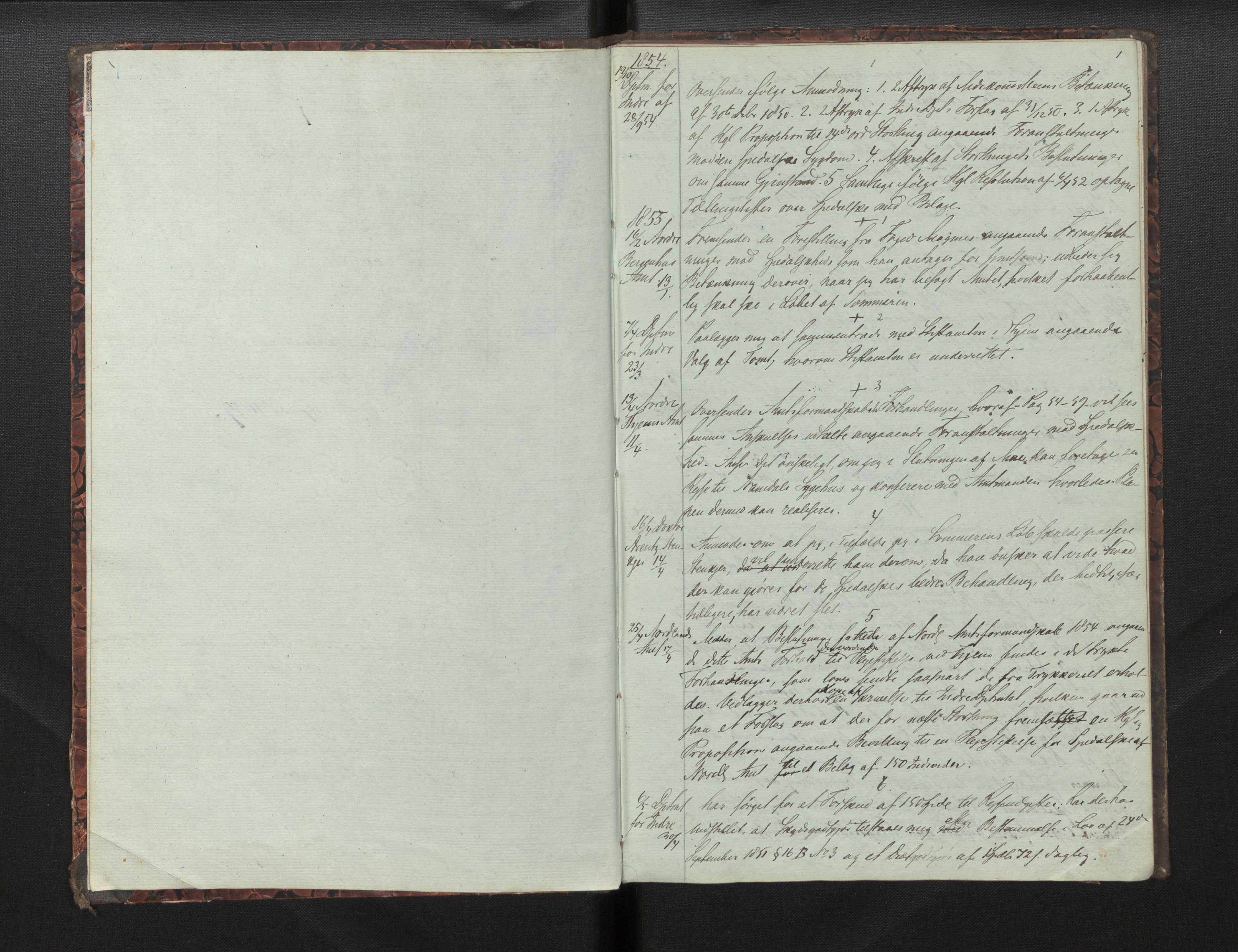 Lepraarkiver - Overlegen for den spedalske sykdom, AV/SAB-A-61001/B.c/L0001: Journal, 1854-1859, p. 1