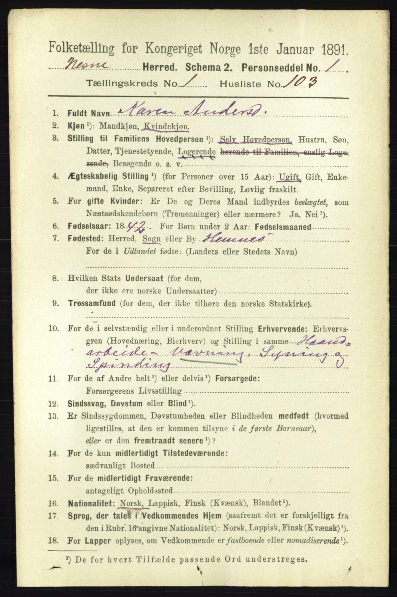 RA, 1891 census for 1828 Nesna, 1891, p. 735