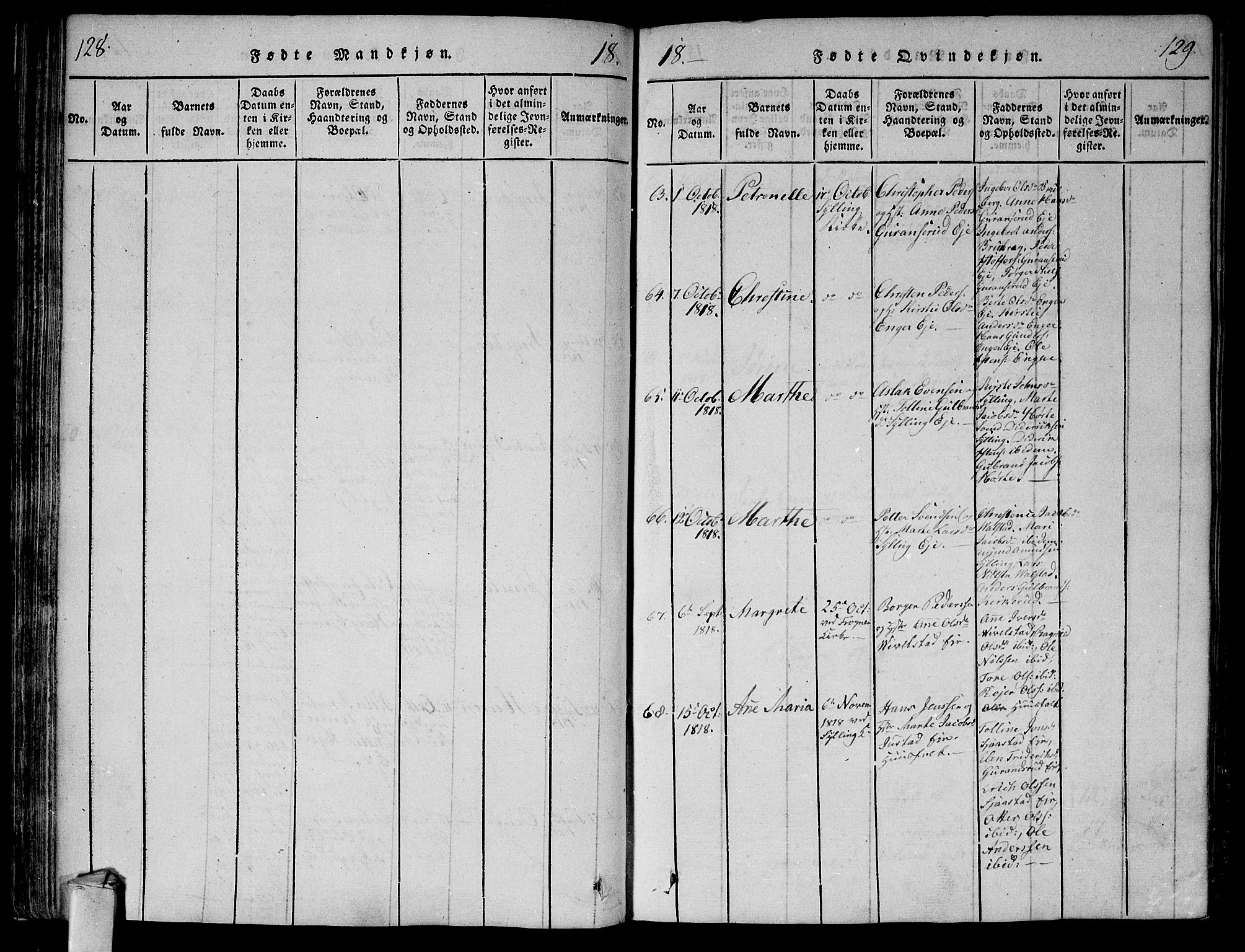 Lier kirkebøker, AV/SAKO-A-230/F/Fa/L0008: Parish register (official) no. I 8, 1813-1825, p. 128-129