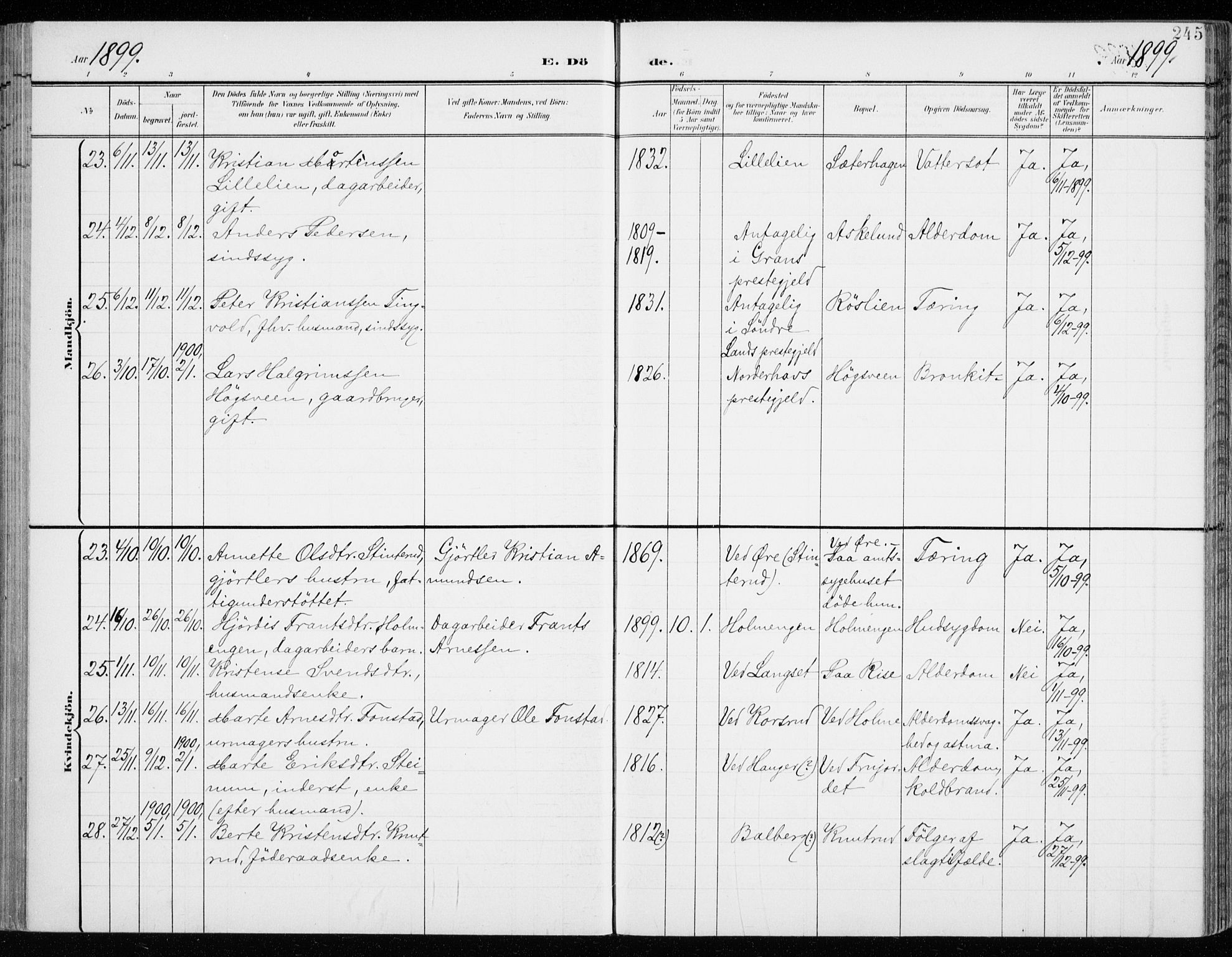 Fåberg prestekontor, SAH/PREST-086/H/Ha/Haa/L0011: Parish register (official) no. 11, 1899-1913, p. 245