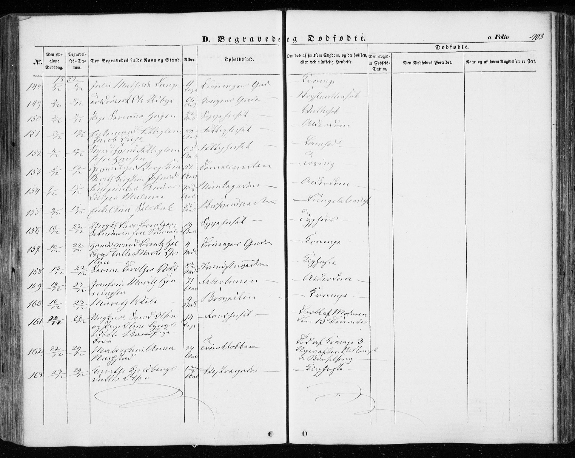 Ministerialprotokoller, klokkerbøker og fødselsregistre - Sør-Trøndelag, SAT/A-1456/601/L0051: Parish register (official) no. 601A19, 1848-1857, p. 403