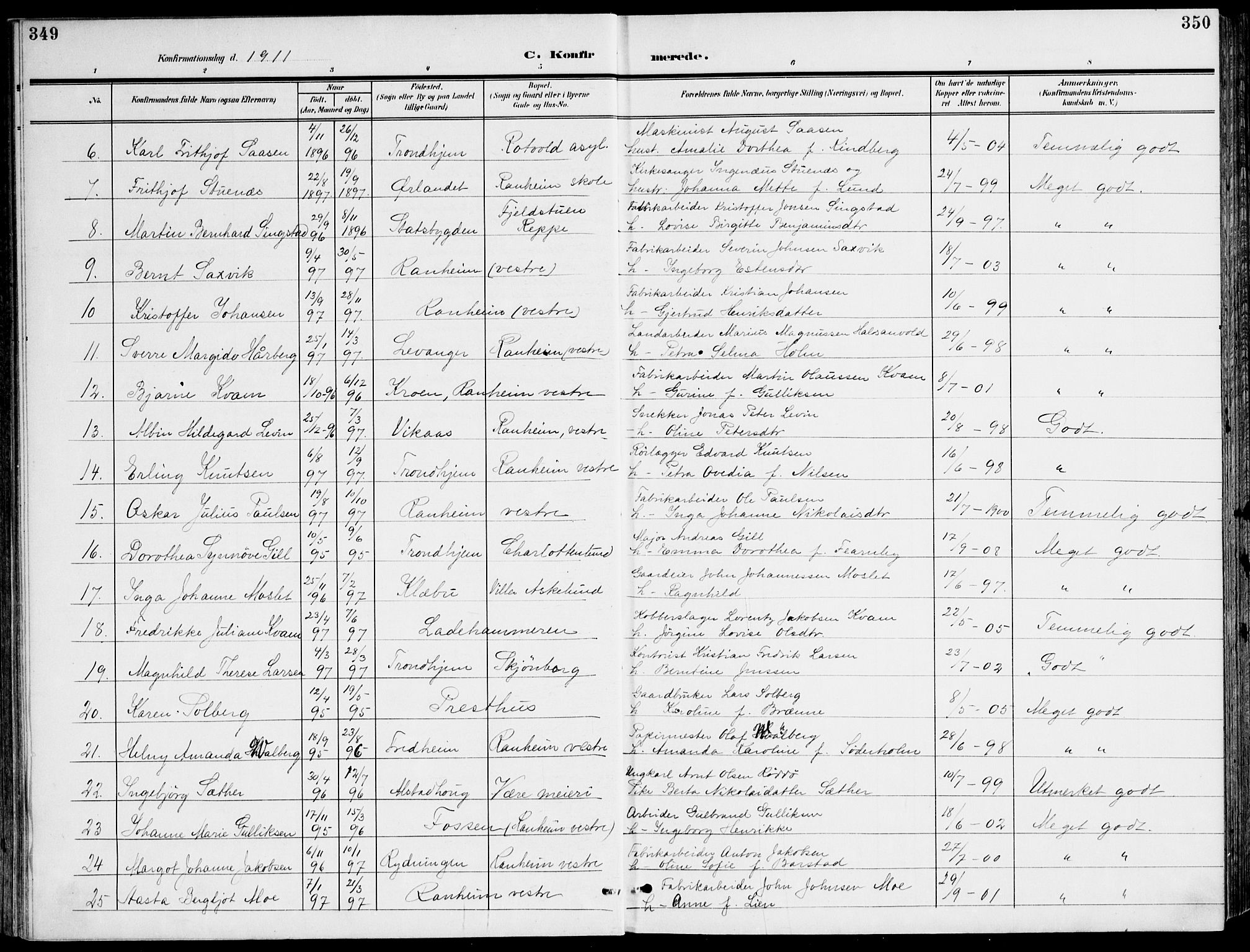Ministerialprotokoller, klokkerbøker og fødselsregistre - Sør-Trøndelag, SAT/A-1456/607/L0320: Parish register (official) no. 607A04, 1907-1915, p. 349-350