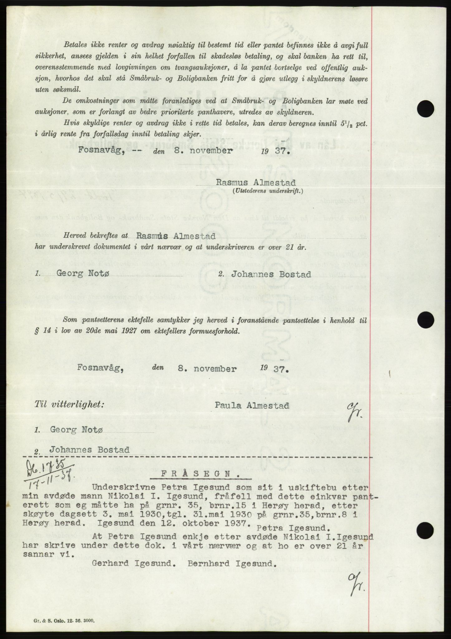 Søre Sunnmøre sorenskriveri, AV/SAT-A-4122/1/2/2C/L0064: Mortgage book no. 58, 1937-1938, Diary no: : 1734/1937