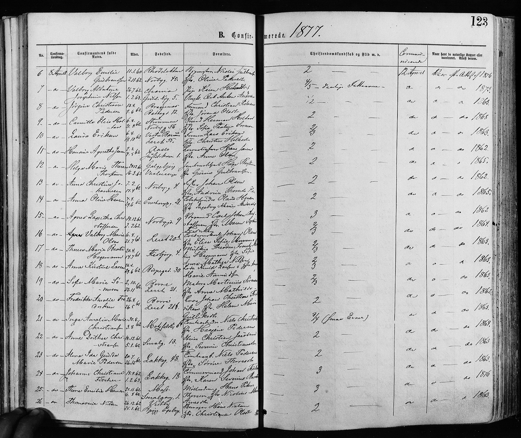 Grønland prestekontor Kirkebøker, AV/SAO-A-10848/F/Fa/L0005: Parish register (official) no. 5, 1869-1880, p. 123