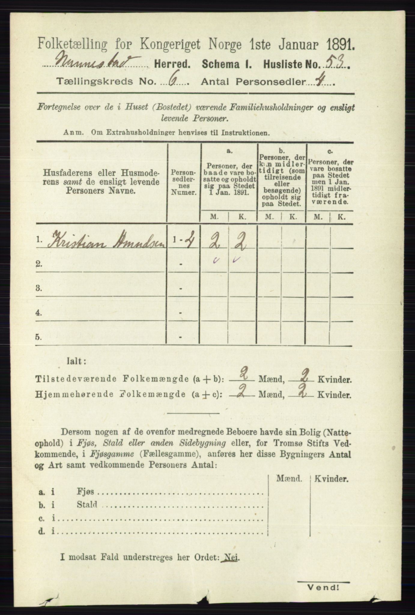 RA, 1891 census for 0238 Nannestad, 1891, p. 3055