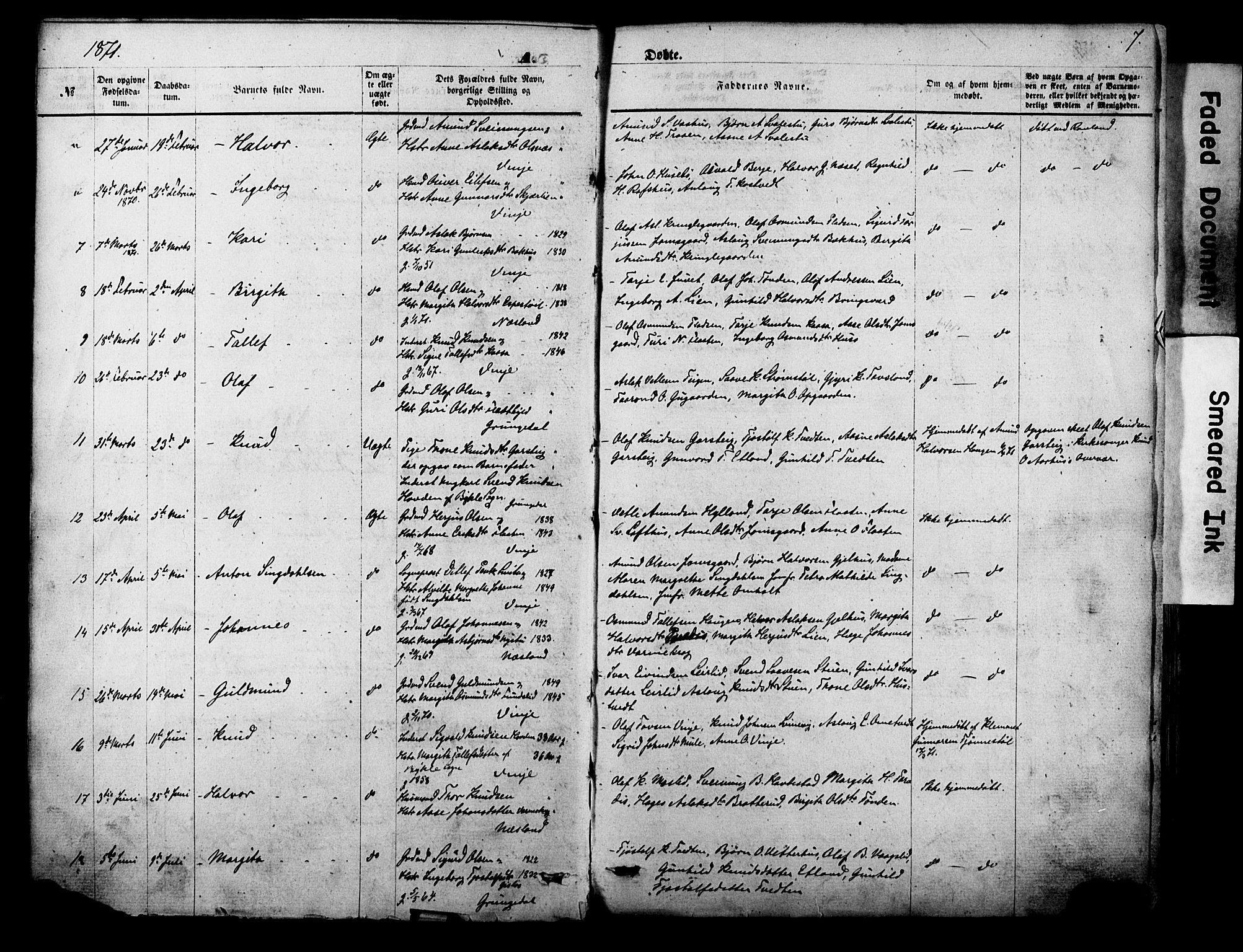 Vinje kirkebøker, SAKO/A-312/F/Fa/L0005: Parish register (official) no. I 5, 1870-1886, p. 7