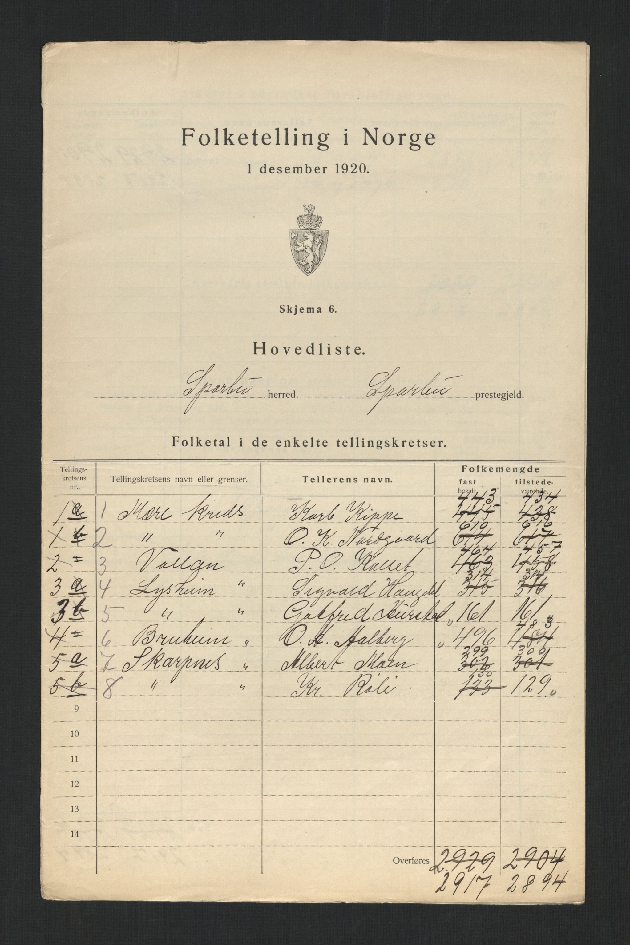 SAT, 1920 census for Sparbu, 1920, p. 6