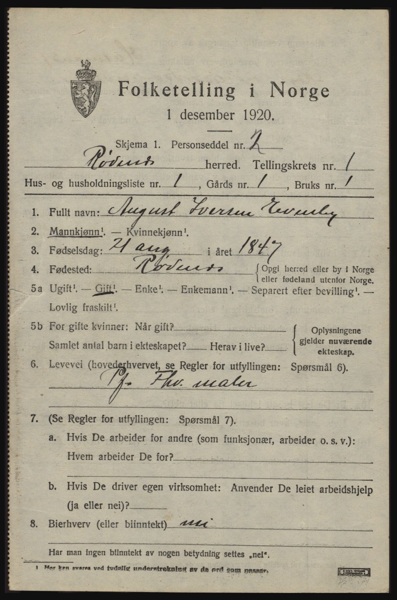 SAO, 1920 census for Rødenes, 1920, p. 566