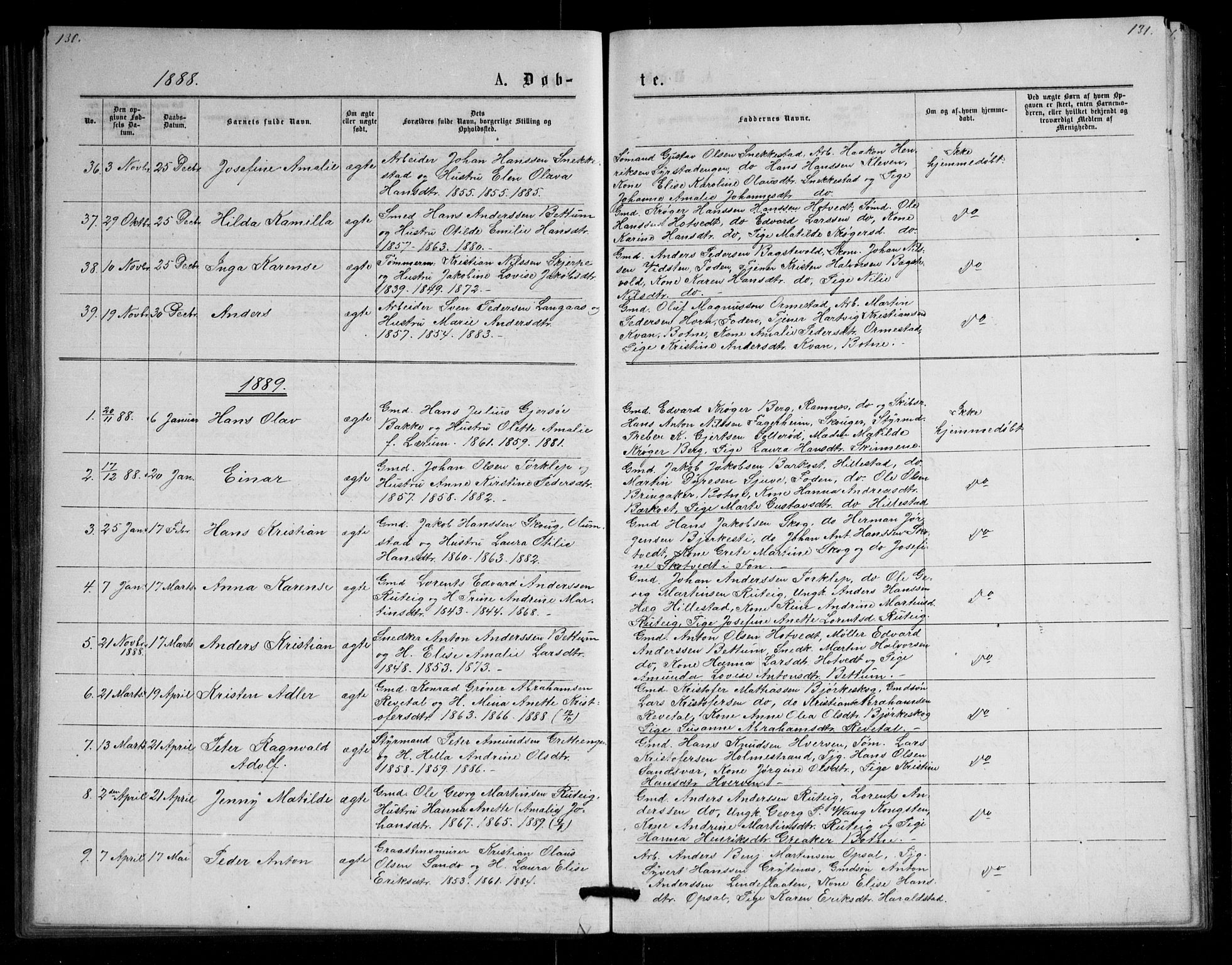 Våle kirkebøker, SAKO/A-334/G/Ga/L0004a: Parish register (copy) no. I 4, 1874-1893, p. 130-131