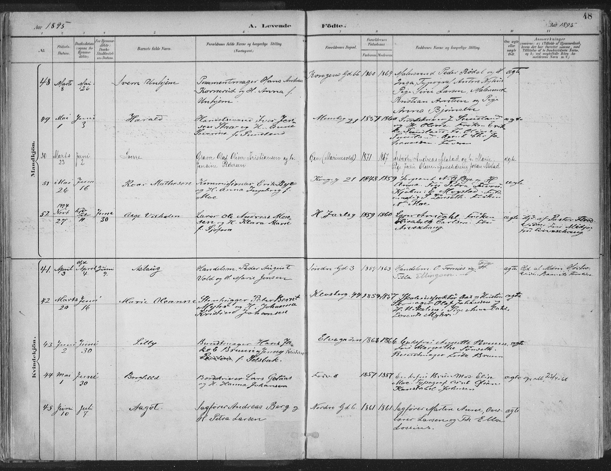 Ministerialprotokoller, klokkerbøker og fødselsregistre - Sør-Trøndelag, SAT/A-1456/601/L0062: Parish register (official) no. 601A30, 1891-1911, p. 48