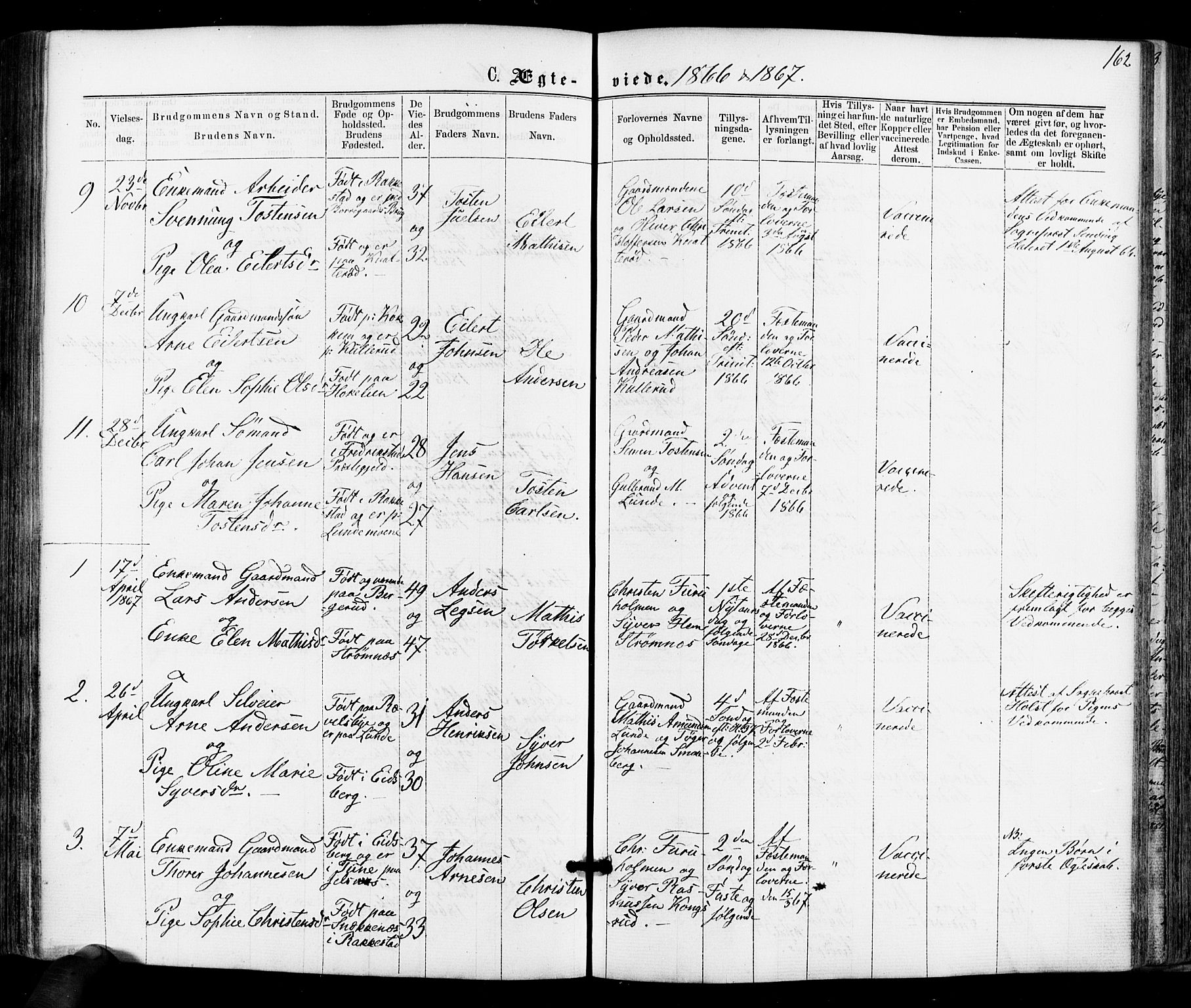 Varteig prestekontor Kirkebøker, AV/SAO-A-10447a/F/Fa/L0001: Parish register (official) no. 1, 1861-1877, p. 162