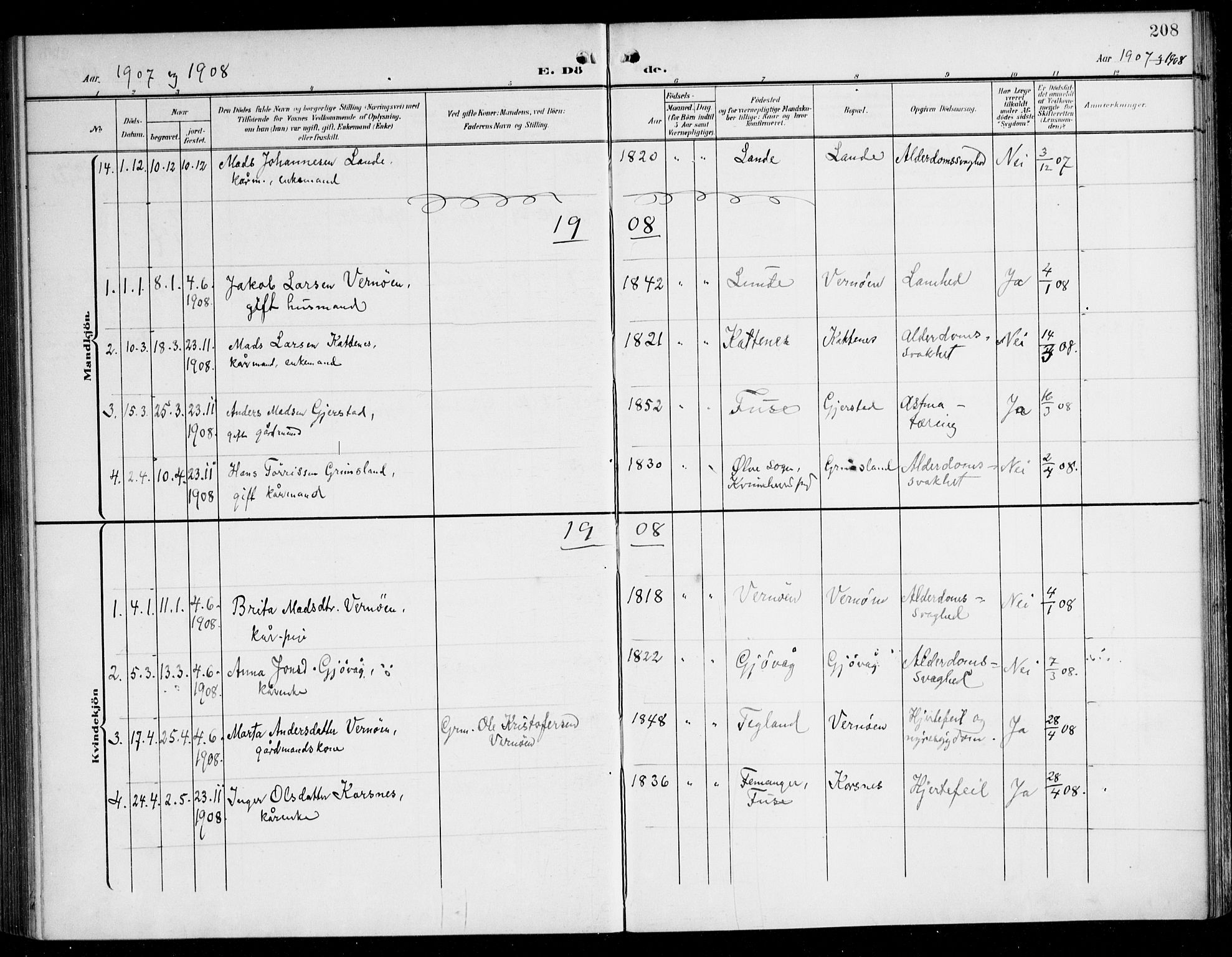 Tysnes sokneprestembete, AV/SAB-A-78601/H/Haa: Parish register (official) no. B 2, 1907-1925, p. 208