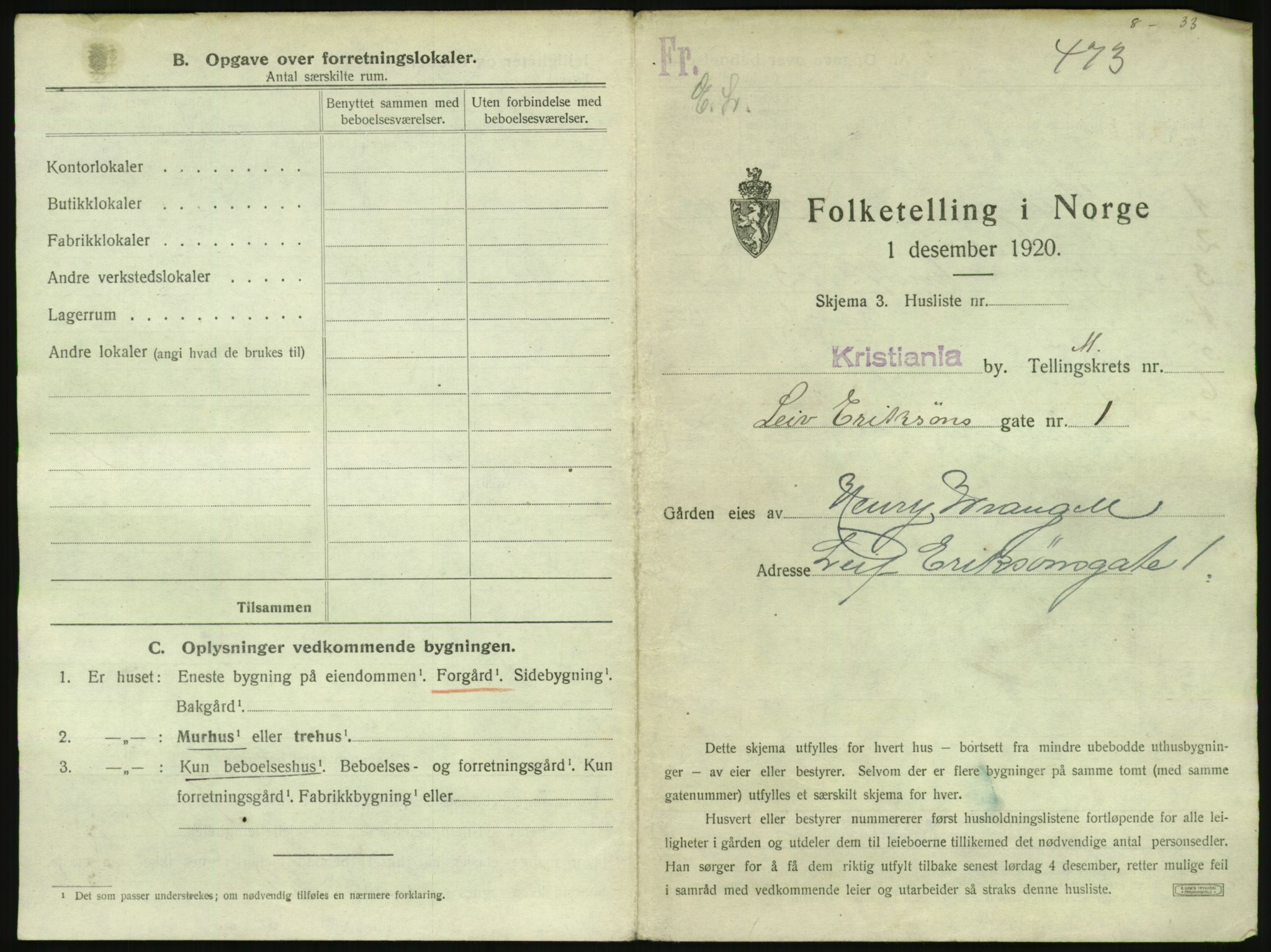 SAO, 1920 census for Kristiania, 1920, p. 58298