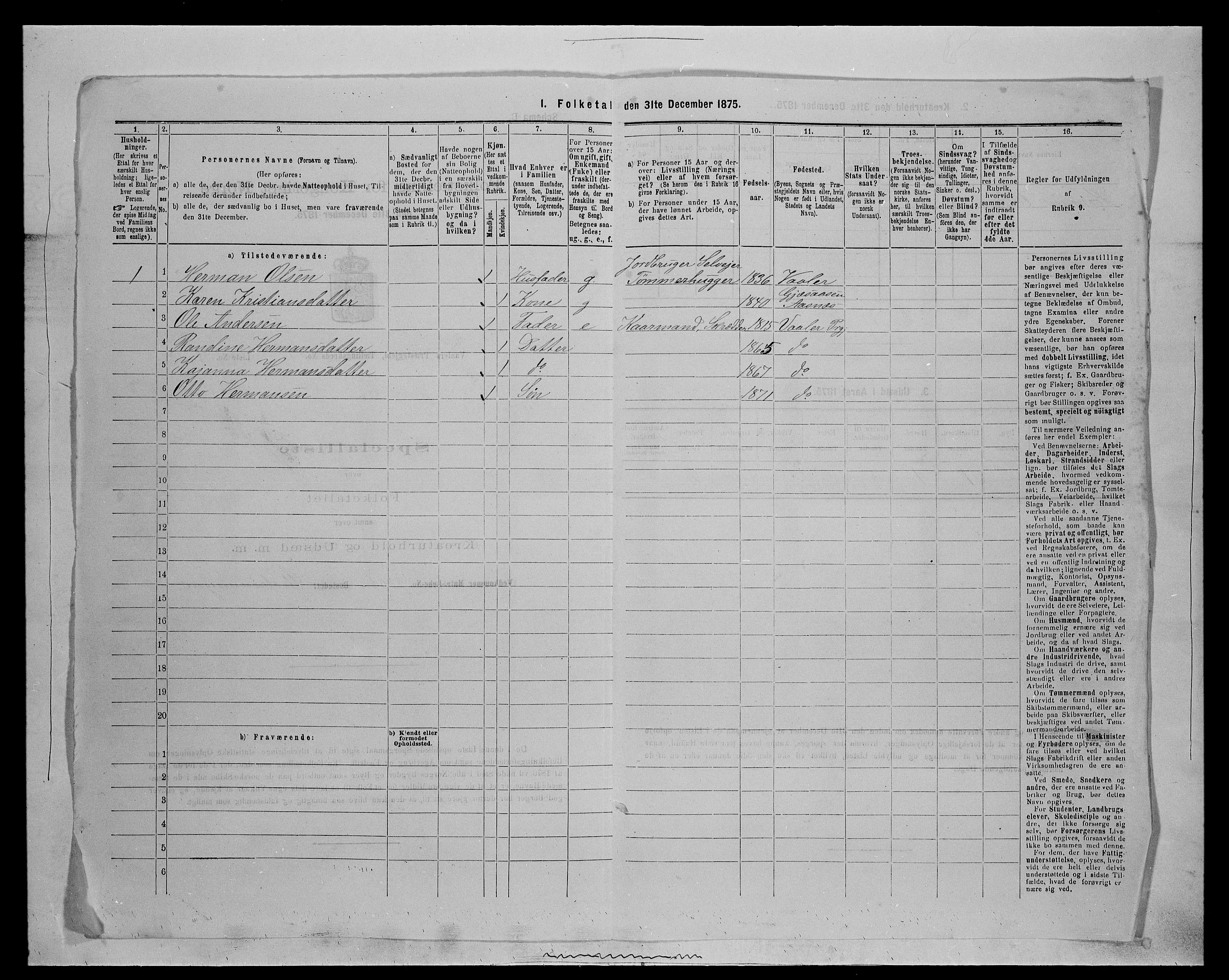 SAH, 1875 census for 0426P Våler parish (Hedmark), 1875, p. 1022